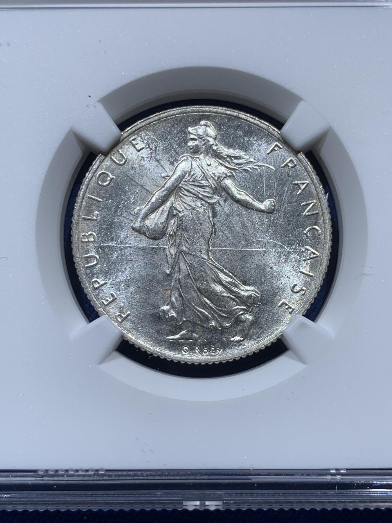 《竞宝斋》第347场 周日，周一，周二  3场连拍 （全场包邮） NGC MS64 法国1916年播种女神2法郎银币