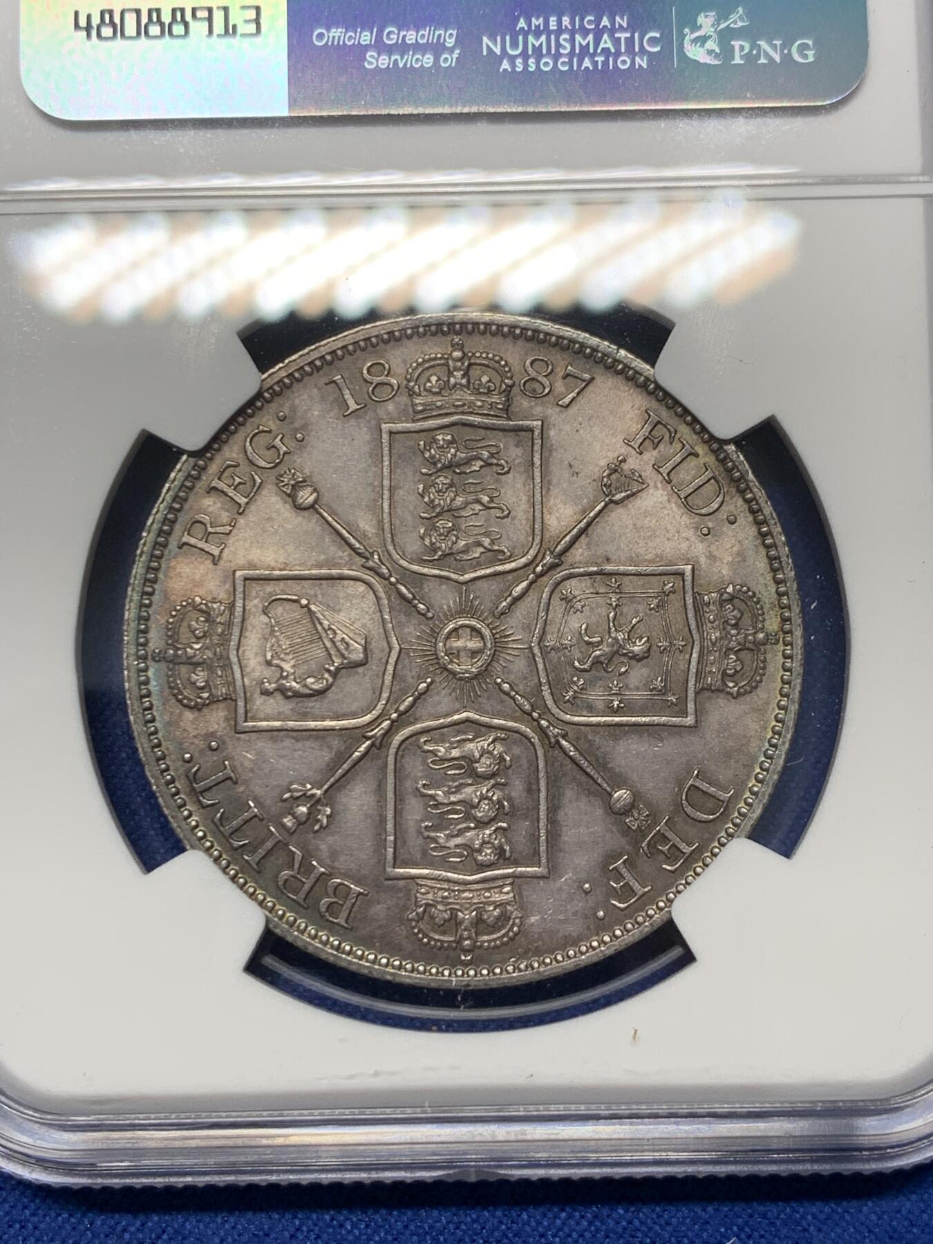 《竞宝斋》第347场 周日，周一，周二  3场连拍 （全场包邮） NGC MS62 英国1887年维多利亚高冠4先令银币