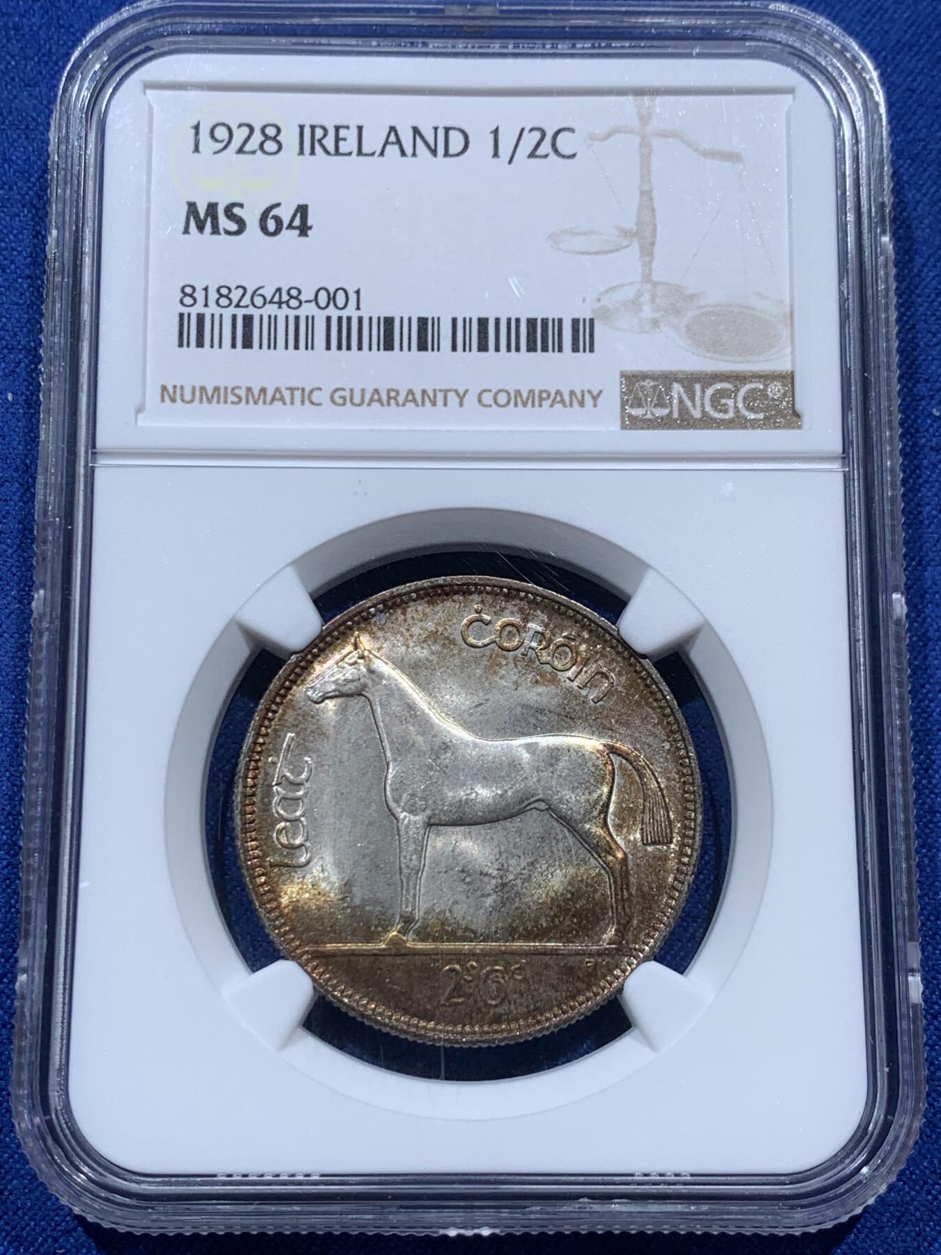 《竞宝斋》第347场 周日，周一，周二  3场连拍 （全场包邮） NGC MS2-64 爱尔兰 1928年 自由邦首版动物八枚套 三银二镍三铜