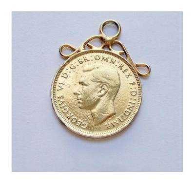 英国1944年二战期间乔治六世镀金高浮雕精制币章吊坠26MM - 英国1944年二战期间乔治六世镀金高浮雕精制币章吊坠26MM