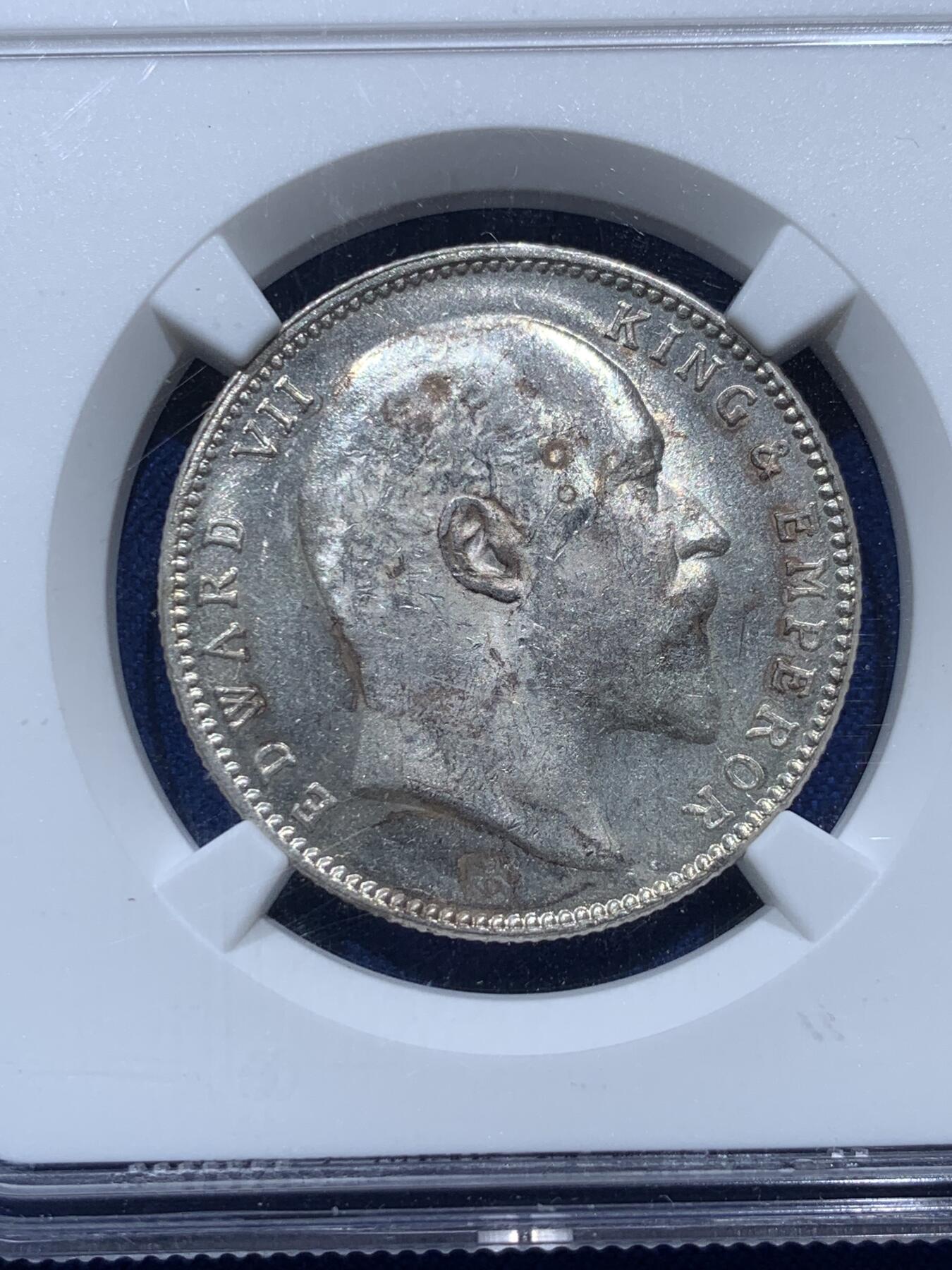 《竞宝斋》第347场 周日，周一，周二  3场连拍 （全场包邮） NGC MS63 英属印度 1903年 爱德华七世 1卢比 银币