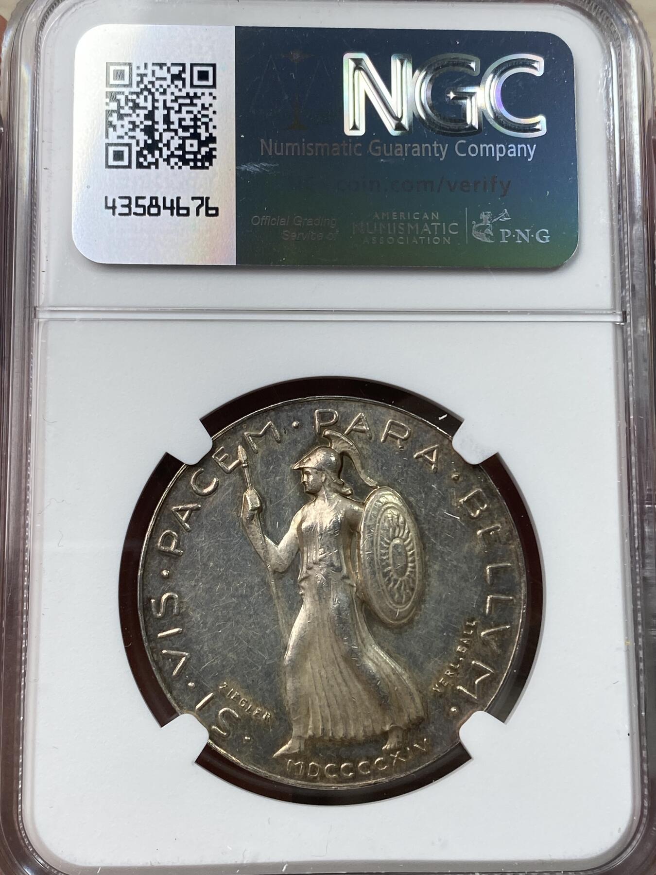 万国钱币拍卖第041期 NGC MS62 1914年德国威廉二世第一次世界大战开战纪念银章 日耳曼尼娅化身女武神奔赴战场 喷砂高浮雕超罕见品种