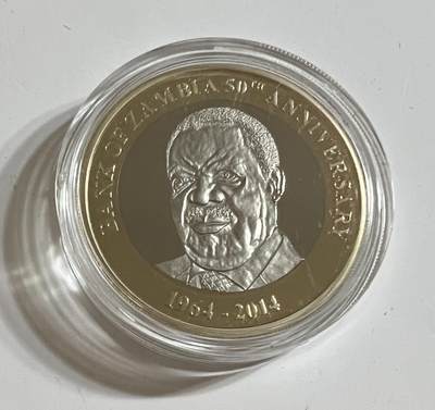 S&S Numismatic世界钱币-拍卖 第103期 （外出旅游，截标后马上付款，尽量安排发货，剩下的2月16日回国发货） - 赞比亚2014年 赞比亚银行成立50周年 50克瓦查双色精制纪念币盒证齐全，南非造币厂出品，官方发行的纪念币，发行量只有2000枚
