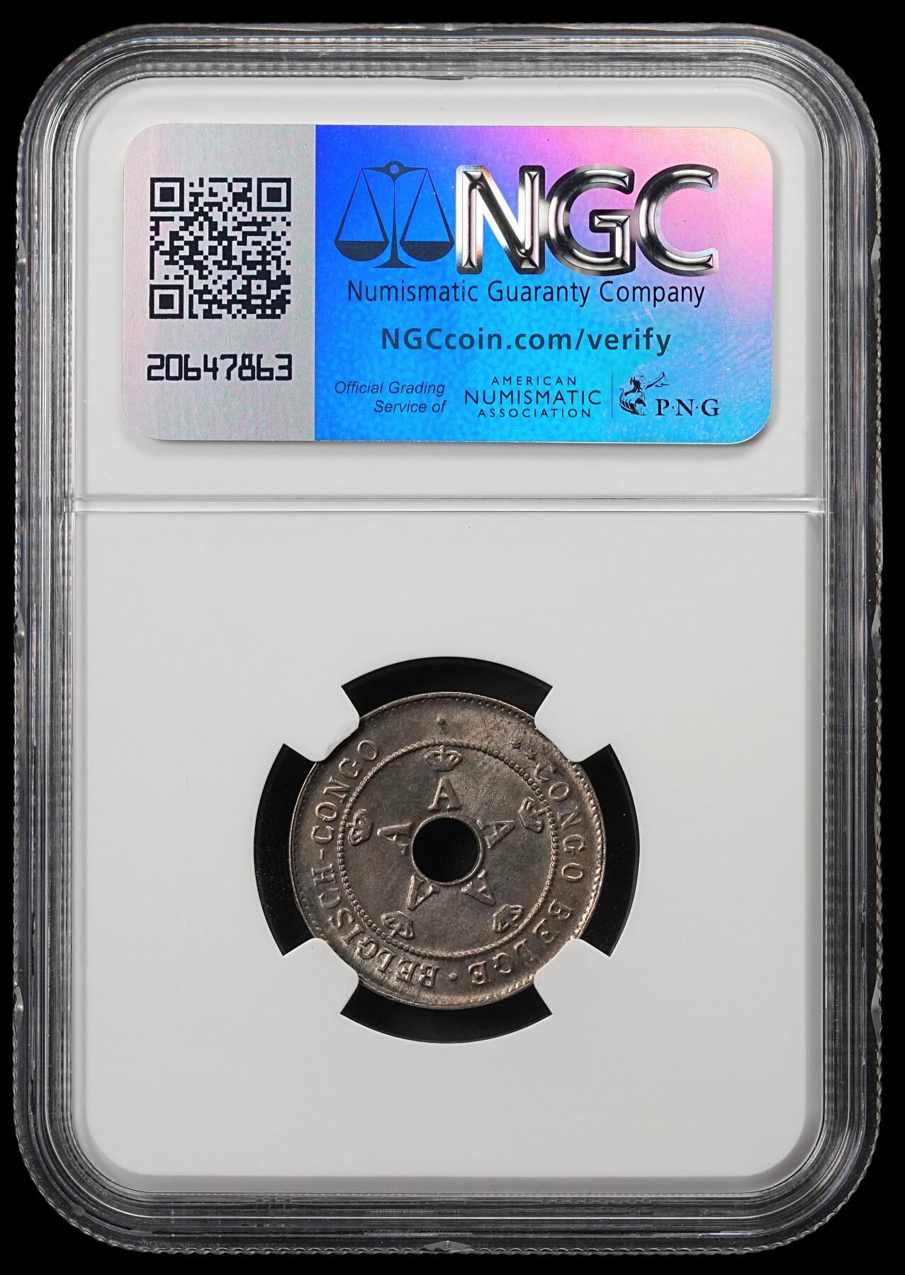 修遠堂世界钱币第五十五期 全场包邮 NGC MS65 1921年比属刚果中孔10分