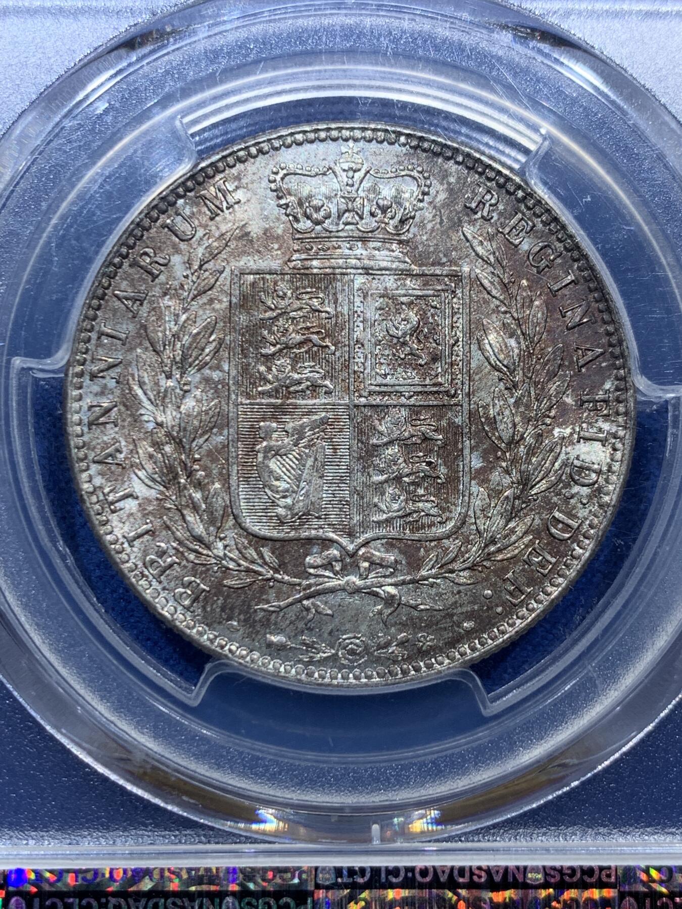 《竞宝斋》第347场 周日，周一，周二  3场连拍 （全场包邮） PCGS MS63 英国 1875年 半克朗 青年维多利亚 银币 少见年份