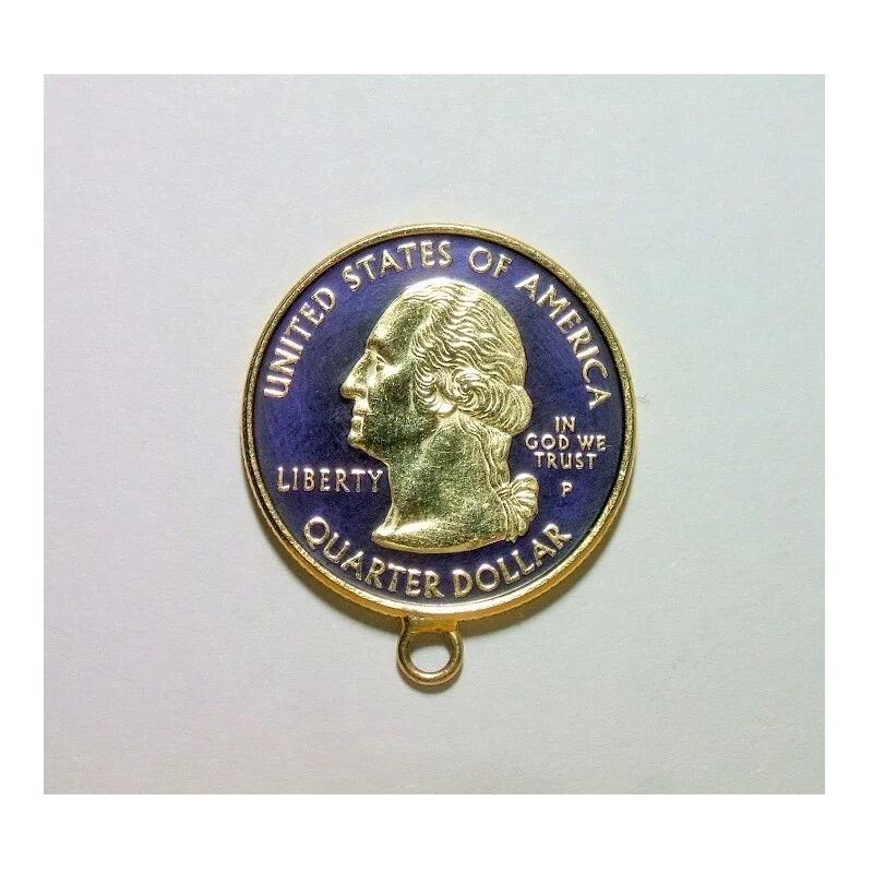美国2001年罗德岛 华盛顿琅彩镀金高浮雕精制币章吊坠 25MM