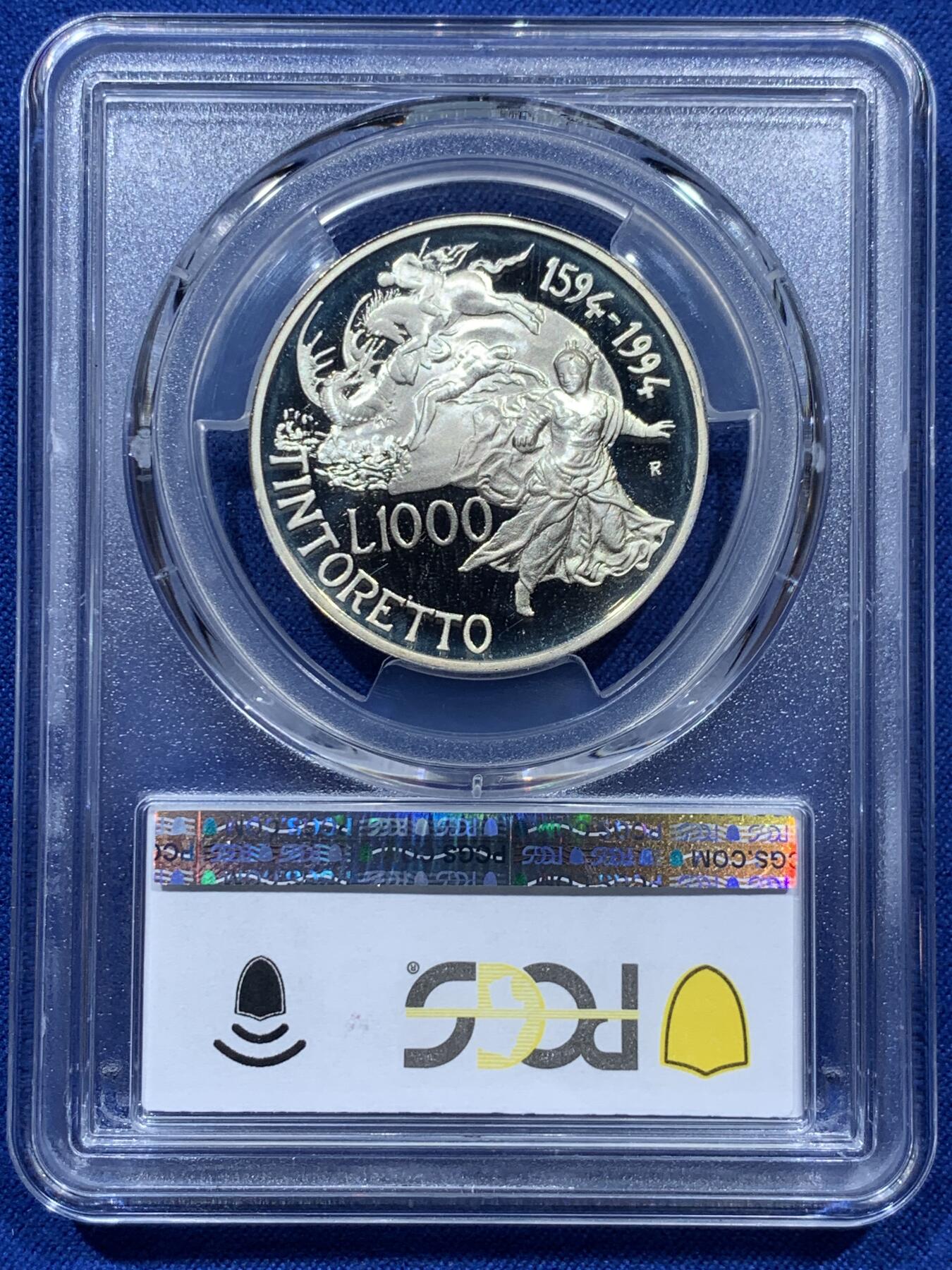 《竞宝斋》第347场 周日，周一，周二  3场连拍 （全场包邮） PCGS PR68DCAM 意大利1994年廷托雷托精制1000里拉纪念银币，稀少品种，克劳斯获奖币