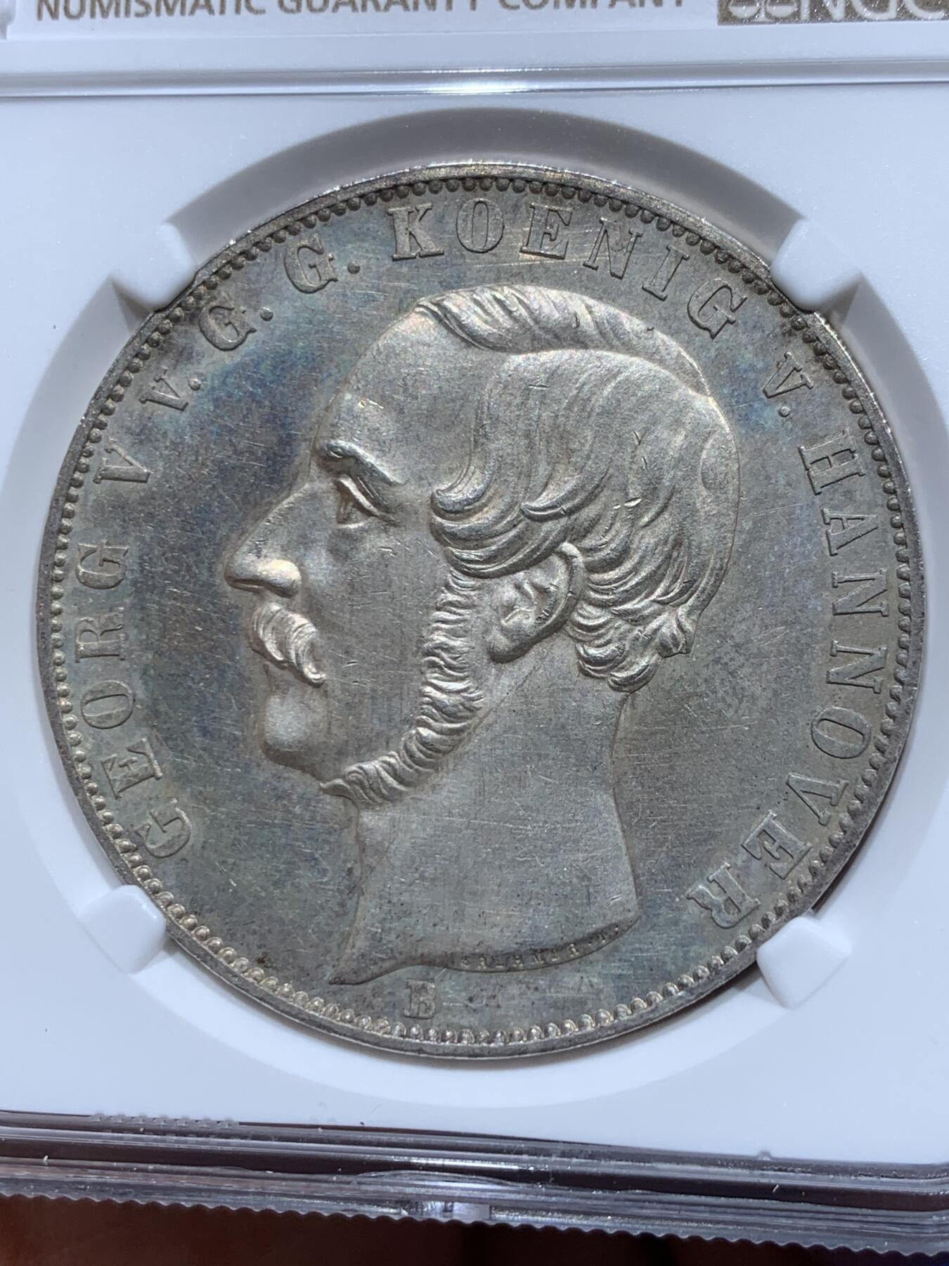 《竞宝斋》第347场 周日，周一，周二  3场连拍 （全场包邮） NGC MS61 德国1854年 汉诺威狮马2泰勒37克大银币 细节非常好 感觉低评
