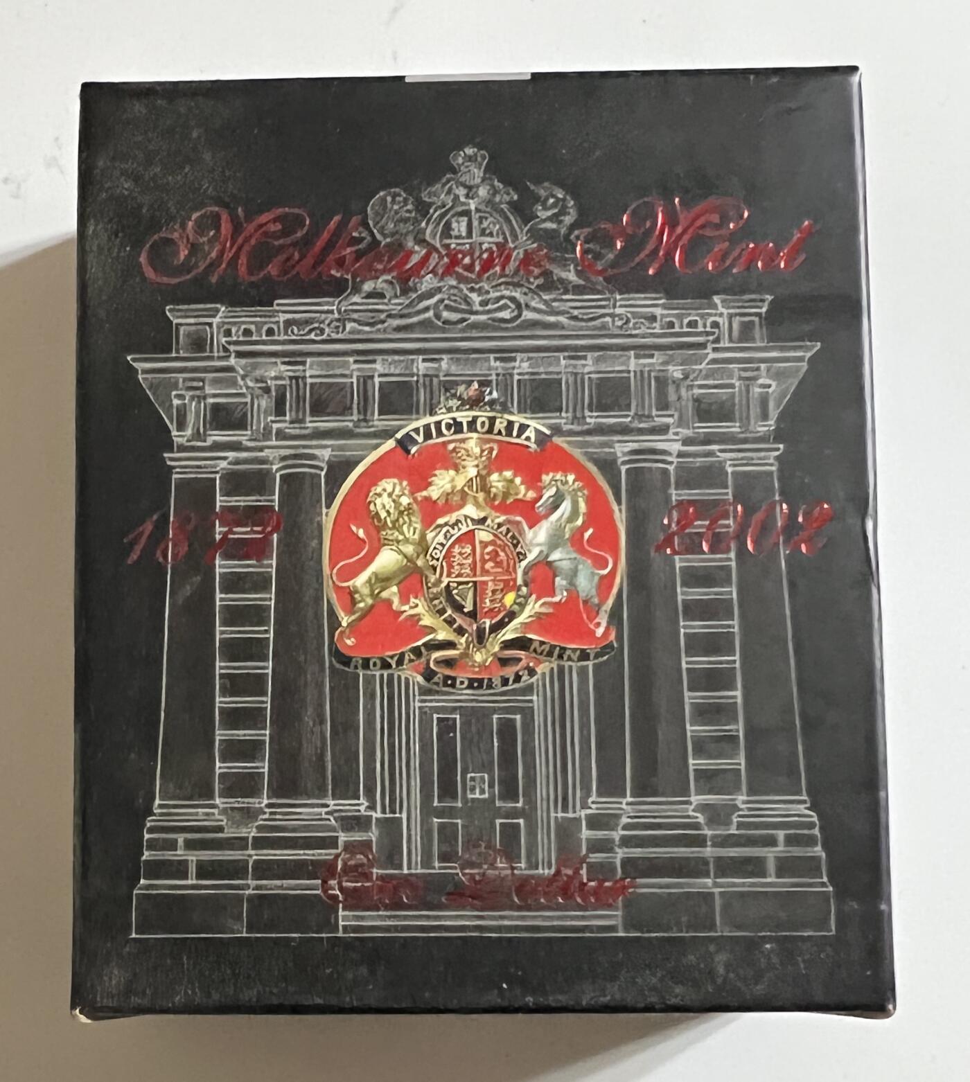 S&S Numismatic世界钱币-拍卖 第114期  澳大利亚2002年 墨尔本铸币局130周年 1澳元镶金精制银币 盒证齐全，31.1克999银+0.25克999金