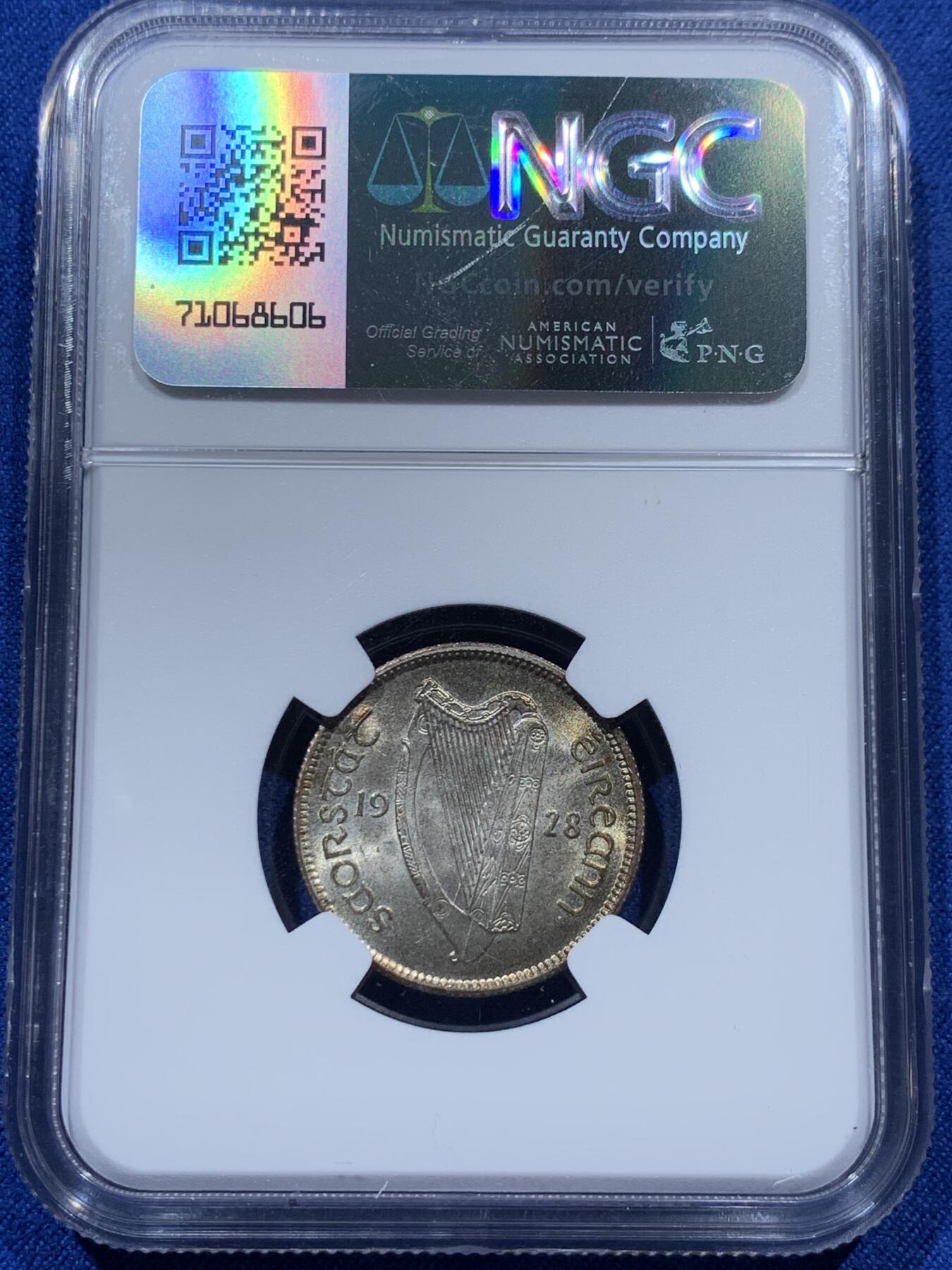 《竞宝斋》第347场 周日，周一，周二  3场连拍 （全场包邮） NGC MS2-64 爱尔兰 1928年 自由邦首版动物八枚套 三银二镍三铜