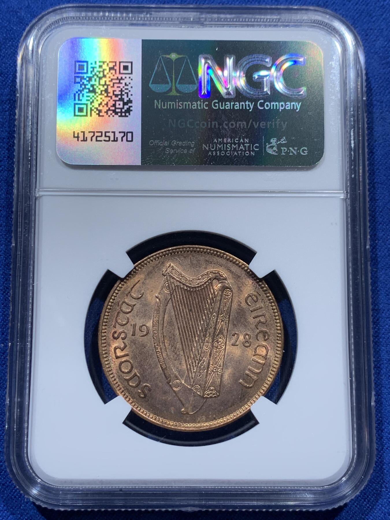 《竞宝斋》第347场 周日，周一，周二  3场连拍 （全场包邮） NGC MS2-64 爱尔兰 1928年 自由邦首版动物八枚套 三银二镍三铜