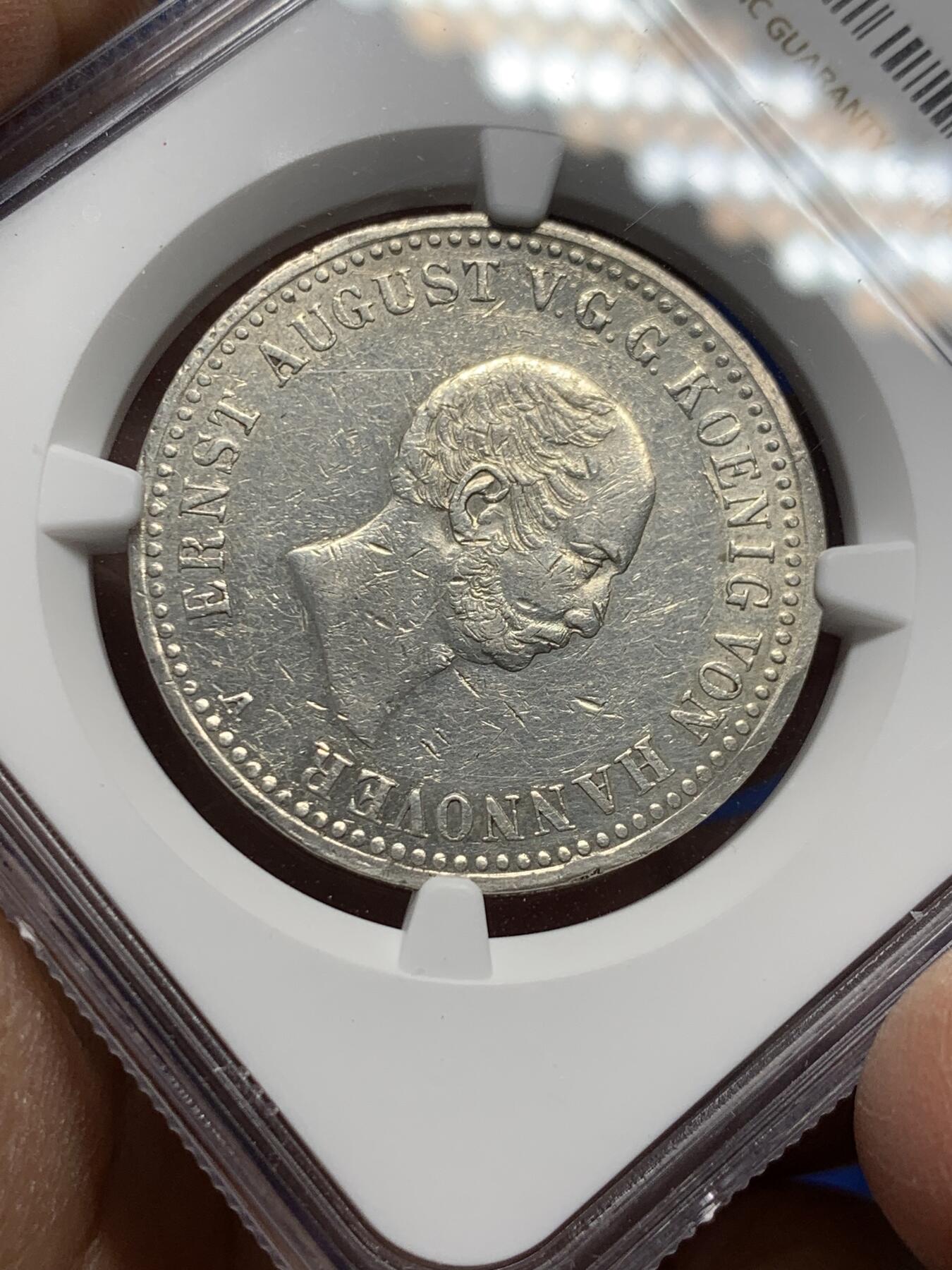 《竞宝斋》第347场 周日，周一，周二  3场连拍 （全场包邮） NGC AUD 1838年德国汉诺威一年版 小头1泰勒，16.82g 0.993银 稀少品种