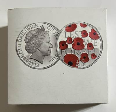 S&S Numismatic世界钱币-拍卖 第126期  泽西岛2016年 阵亡将士纪念日 5英镑彩色精制纪念币 盒证齐全，发行量4950枚