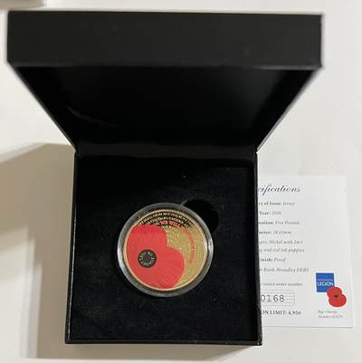 S&S Numismatic世界钱币-拍卖 第126期  泽西岛2017年 阵亡将士纪念日 5英镑镀金精制纪念币 盒证齐全，发行量4950枚