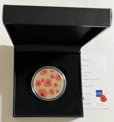 S&S Numismatic世界钱币-拍卖 第126期  泽西岛2016年 阵亡将士纪念日 5英镑彩色精制纪念币 盒证齐全，发行量4950枚