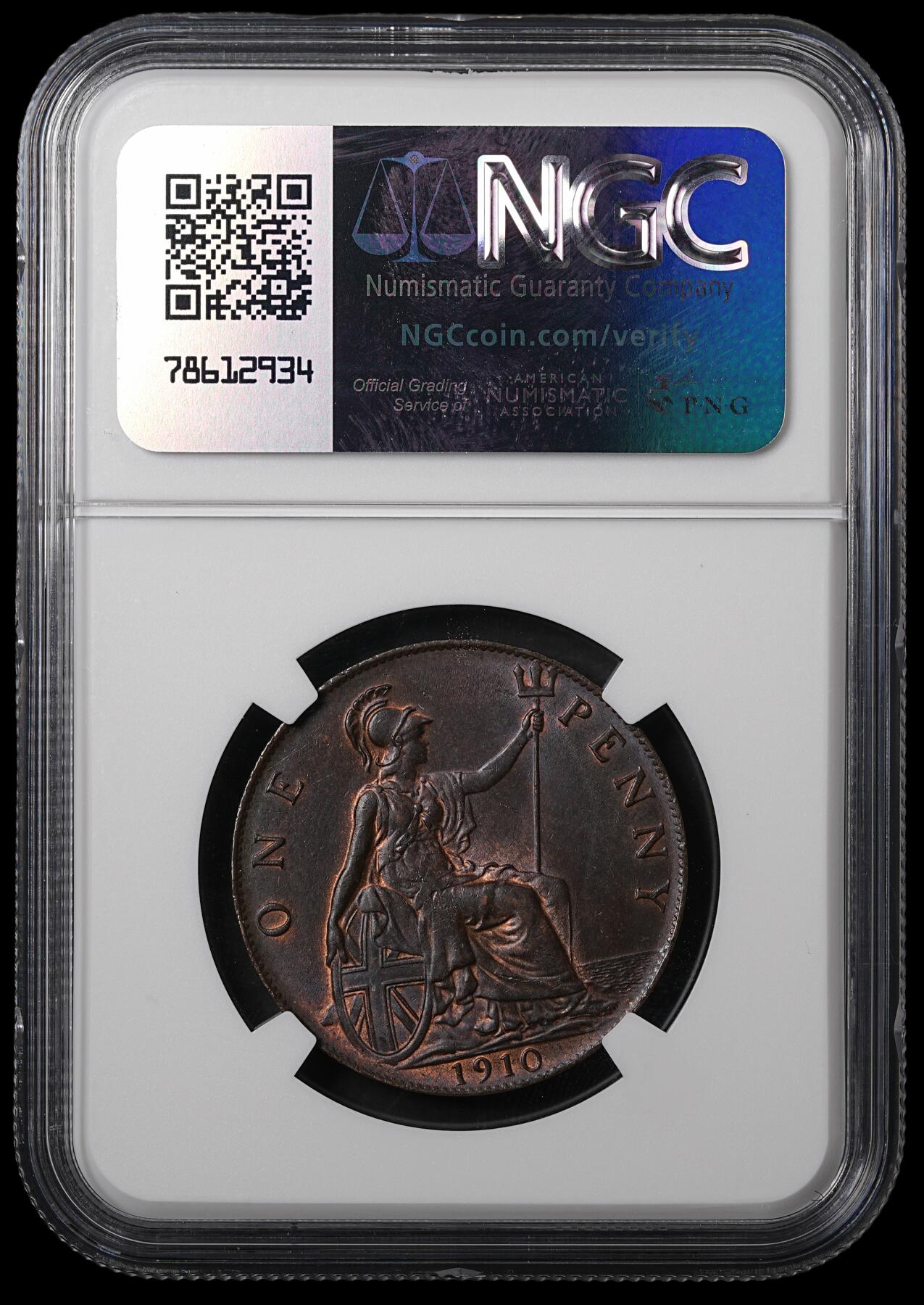 修遠堂世界钱币第五十五期 全场包邮 NGC MS62BN 1910年英国1便士铜币