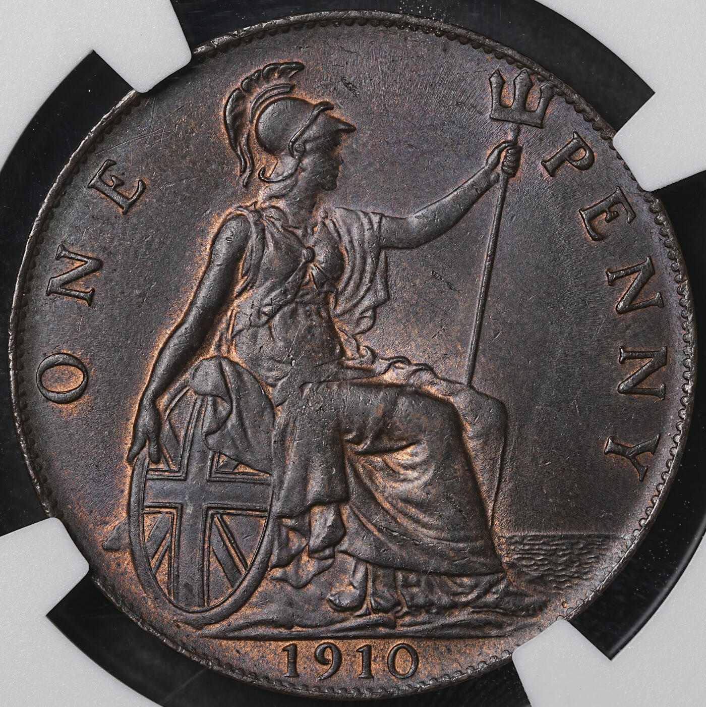 修遠堂世界钱币第五十五期 全场包邮 NGC MS62BN 1910年英国1便士铜币