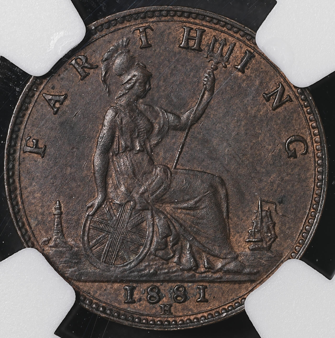 修遠堂世界钱币第五十五期 全场包邮 NGC MS62BN 1881年英国1法新铜币 H喜敦厂 较少见的年份
