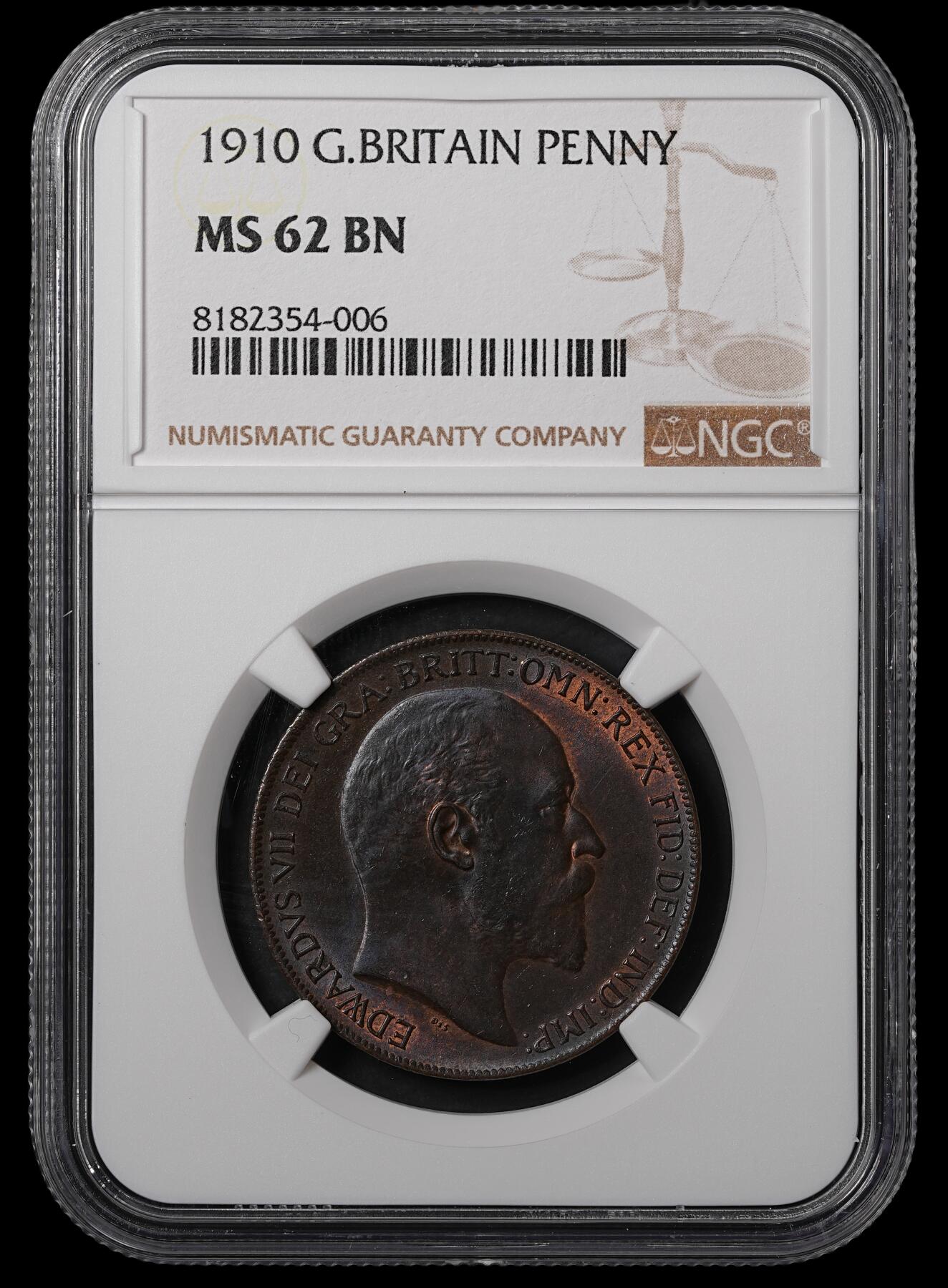 修遠堂世界钱币第五十五期 全场包邮 NGC MS62BN 1910年英国1便士铜币