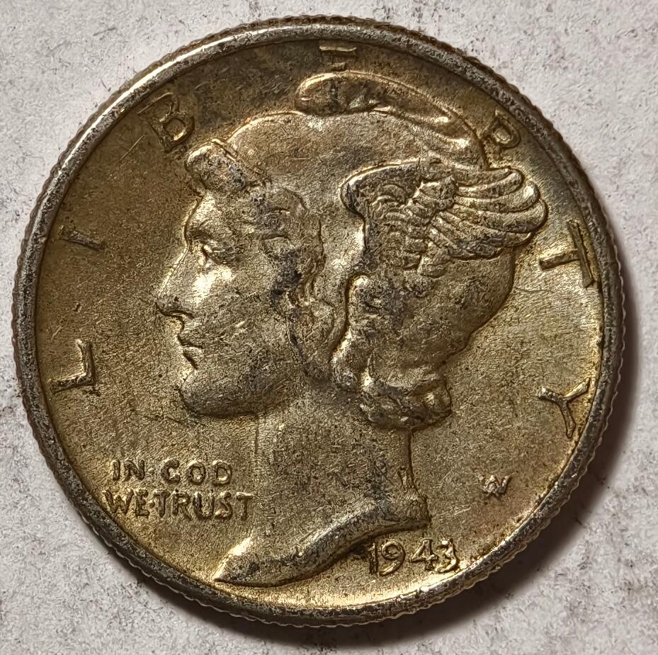 紫瑗钱币——第496期 美国 1943年 墨丘比利 小飞侠 10美分 2.5克 0.9银