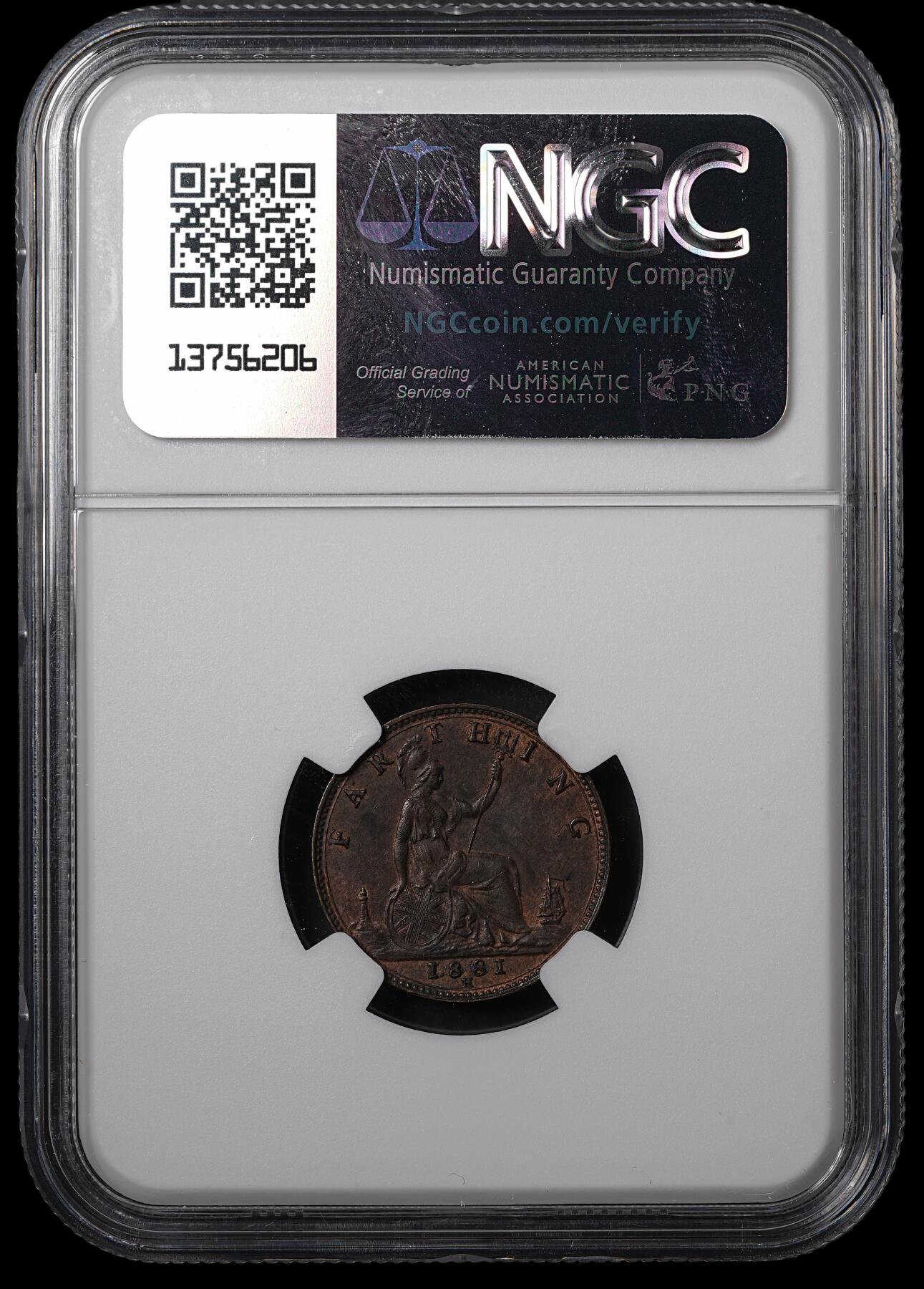 修遠堂世界钱币第五十五期 全场包邮 NGC MS62BN 1881年英国1法新铜币 H喜敦厂 较少见的年份