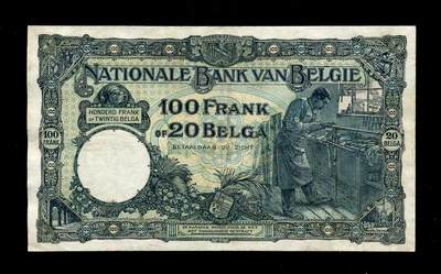 202501015外国纸币专场 - 比利时  1931年100法郎 大幅美品