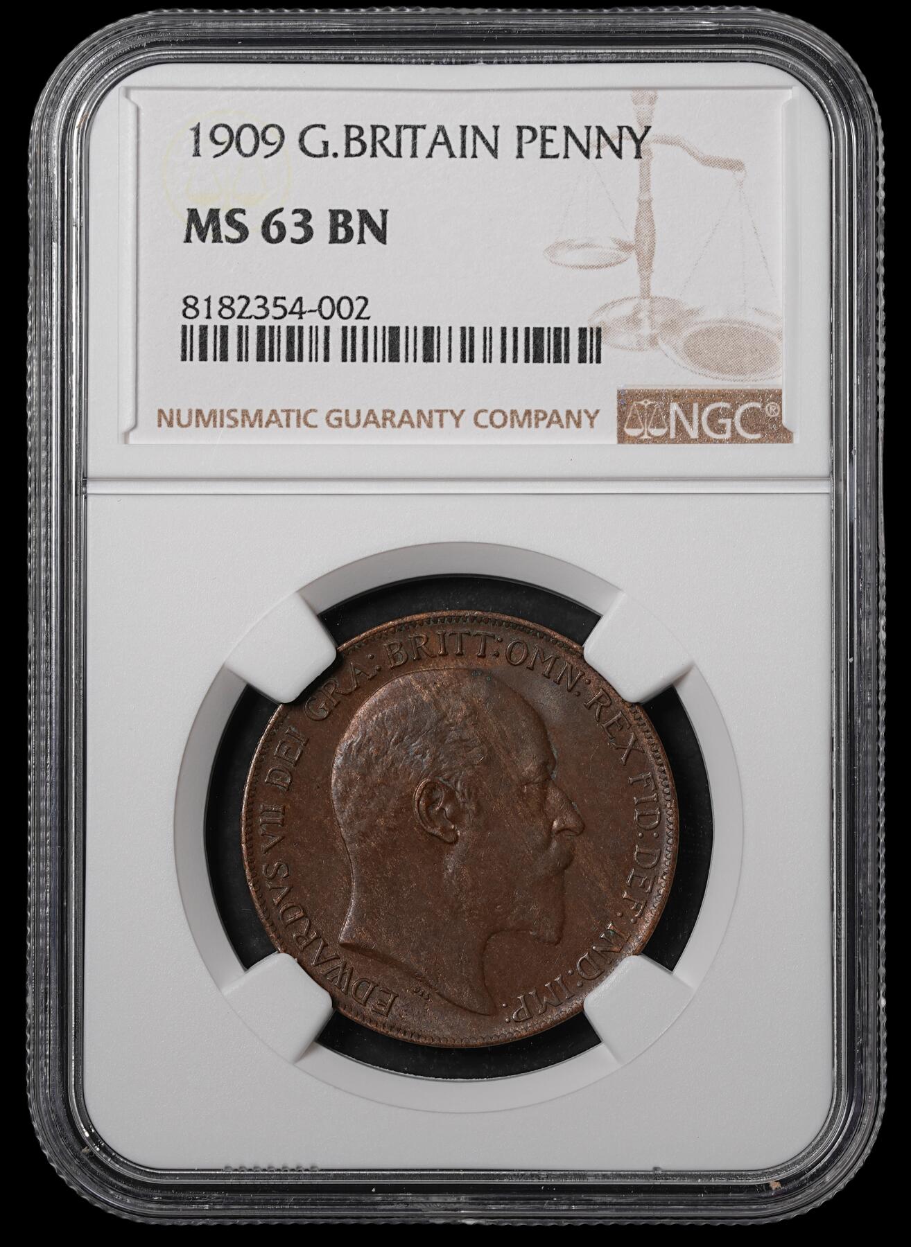 修遠堂世界钱币第五十五期 全场包邮 NGC MS63BN 1909年英国1便士铜币