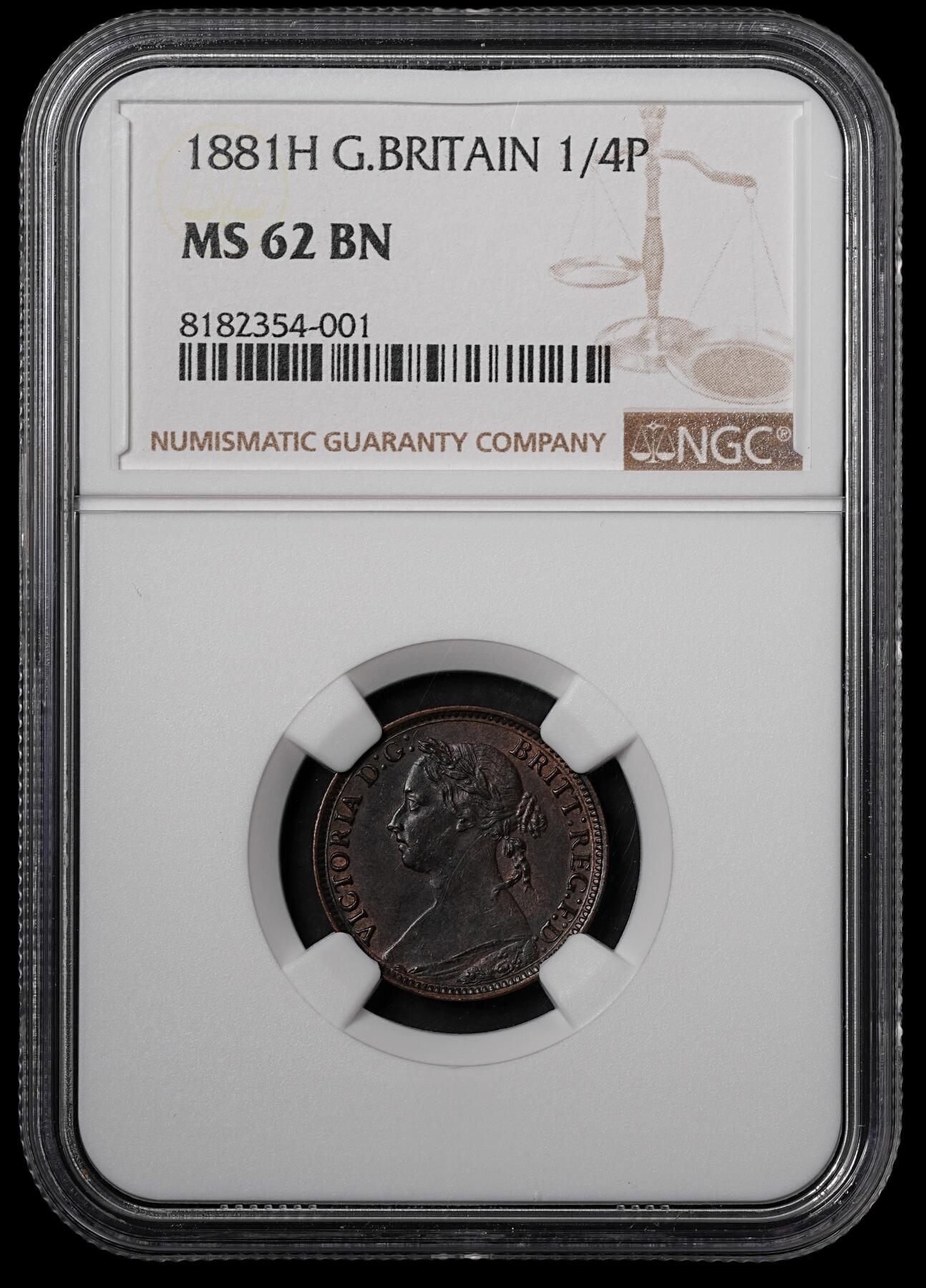 修遠堂世界钱币第五十五期 全场包邮 NGC MS62BN 1881年英国1法新铜币 H喜敦厂 较少见的年份