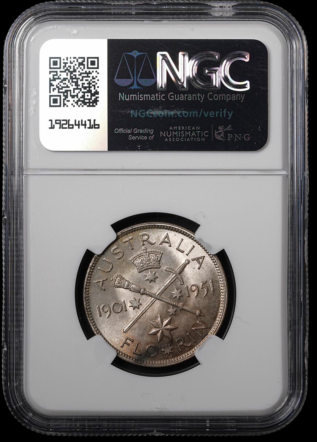 修遠堂世界钱币第五十五期 全场包邮 NGC MS63 1951年澳大利亚联邦50周年纪念1弗罗林银币