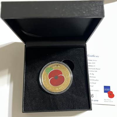 S&S Numismatic世界钱币-拍卖 第126期  泽西岛2020年 阵亡将士纪念日 5英镑镀金精制纪念币 盒证齐全，发行量4950枚