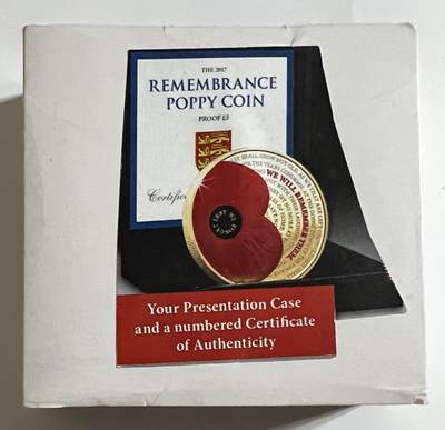 S&S Numismatic世界钱币-拍卖 第126期  泽西岛2017年 阵亡将士纪念日 5英镑镀金精制纪念币 盒证齐全，发行量4950枚