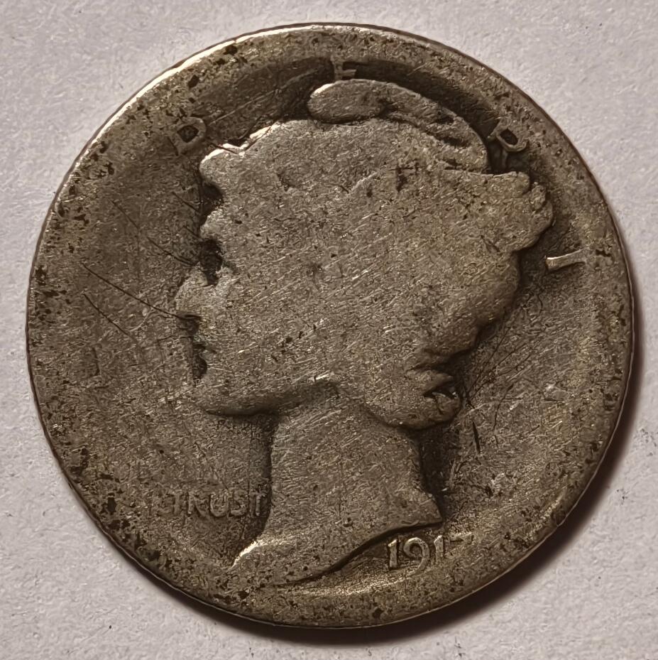 紫瑗钱币——第514期 美国 1917年 丘比利 小飞侠 10美分 2.5克 0.9银