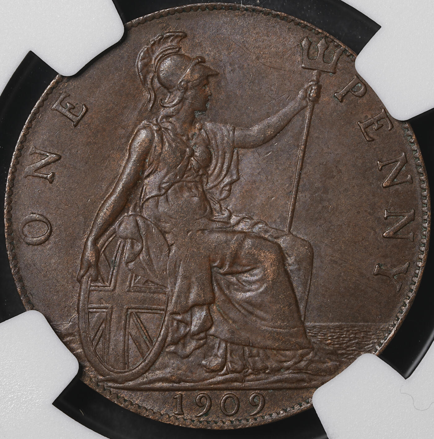 修遠堂世界钱币第五十五期 全场包邮 NGC MS63BN 1909年英国1便士铜币