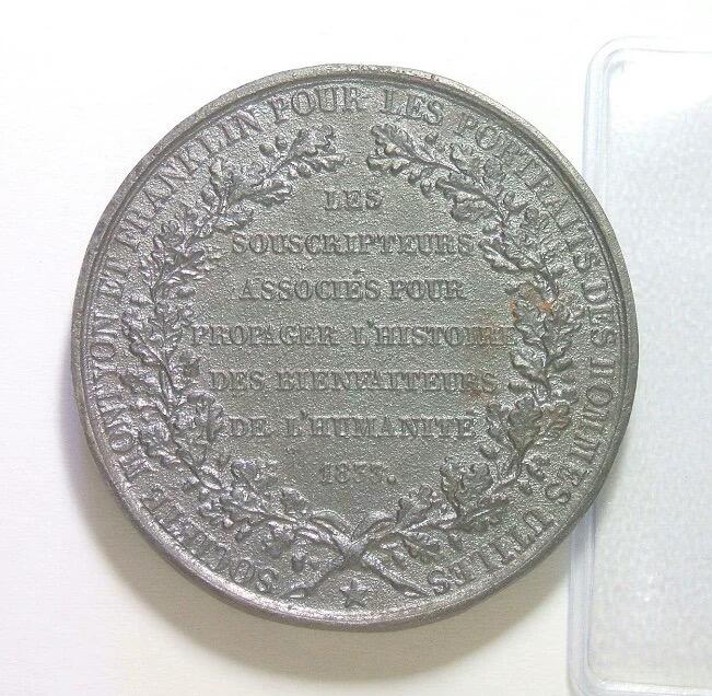 法国1833年 美国国父富兰克林和Montyon精制大锡章 42MM