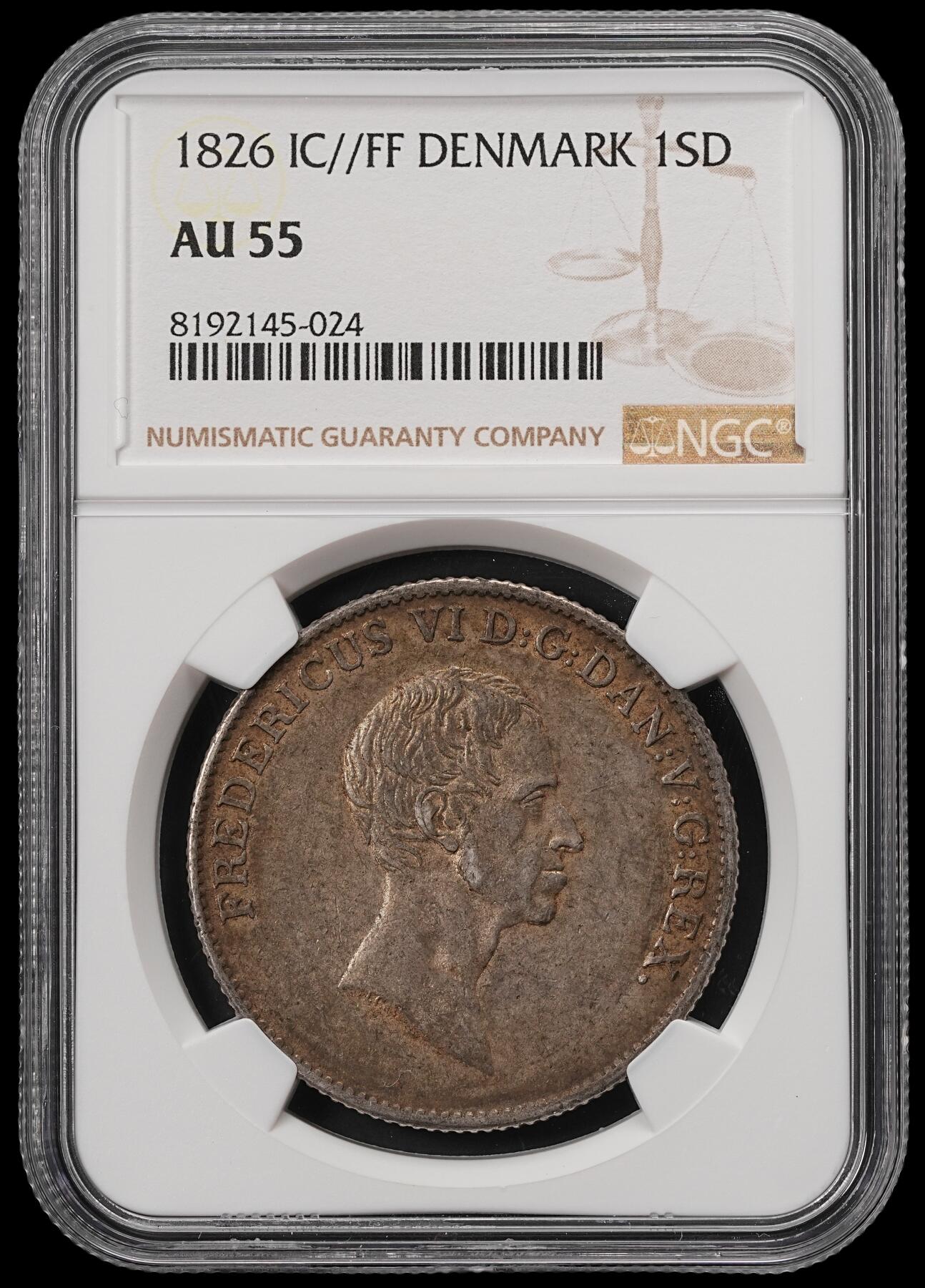 修遠堂世界钱币第五十五期 全场包邮 NGC AU55 1826年丹麦SPECIEDALER大银币