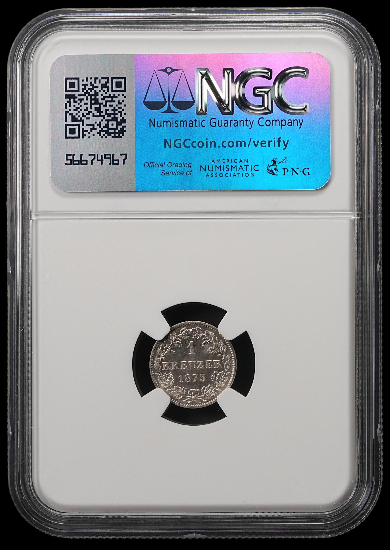 修遠堂世界钱币第五十五期 全场包邮 NGC MS66 1873年巴伐利亚1克鲁泽银币