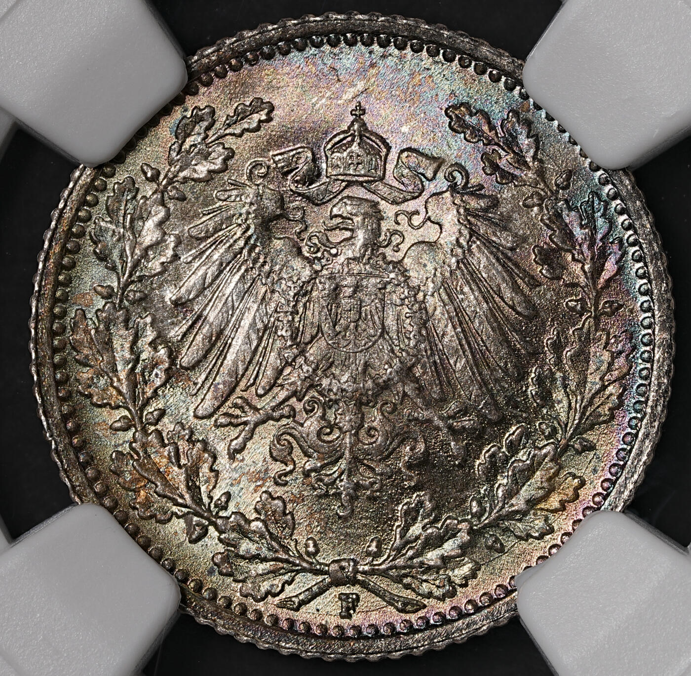 修遠堂世界钱币第五十五期 全场包邮 顶级品幻彩加环彩 NGC MS68 1915年德意志第二帝国1/2马克银币 F厂铭 68分老币天花板级别分数