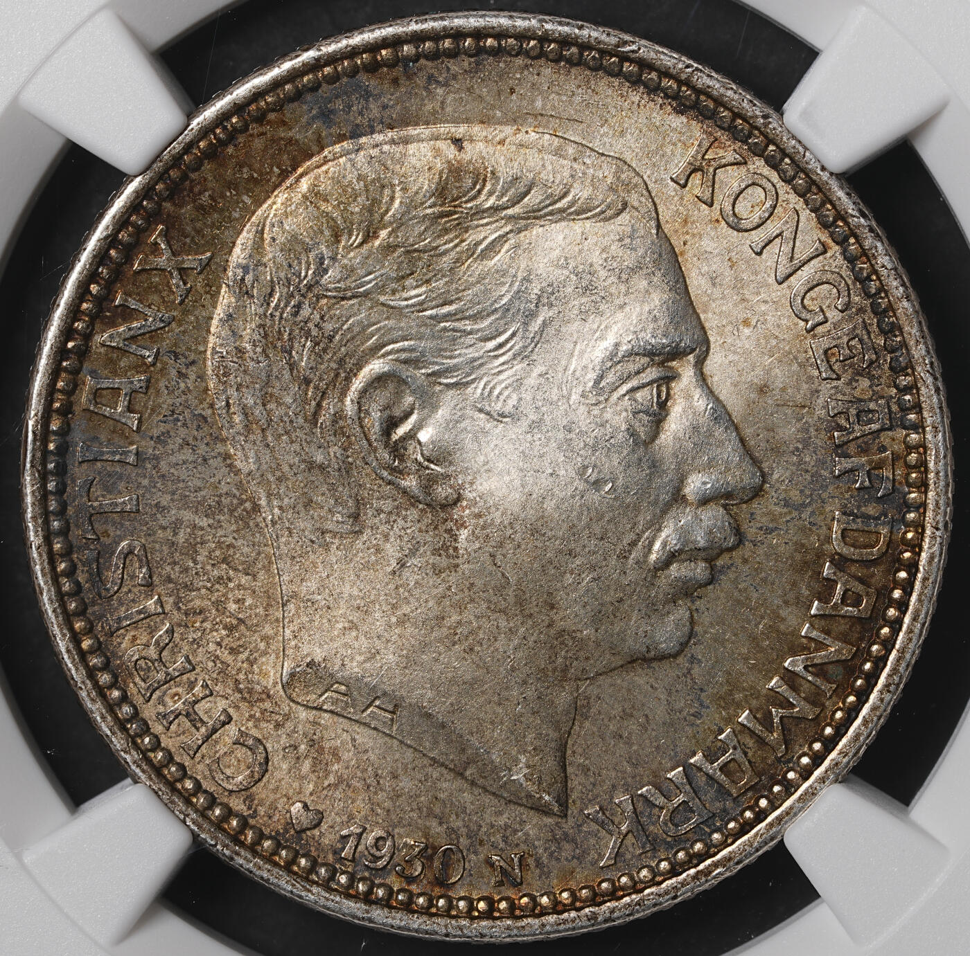 修遠堂世界钱币第五十五期 全场包邮 NGC MS63 1930年丹麦国王60大寿纪念2克朗银币