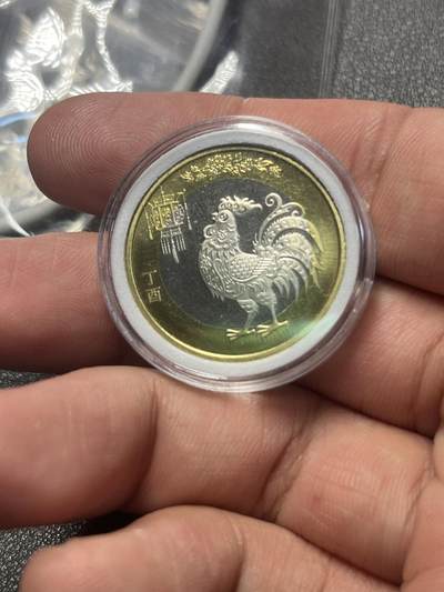 古冰库钱币章牌杂物0起拍卖 - 鸡年生肖纪念币 面值10元送保护壳