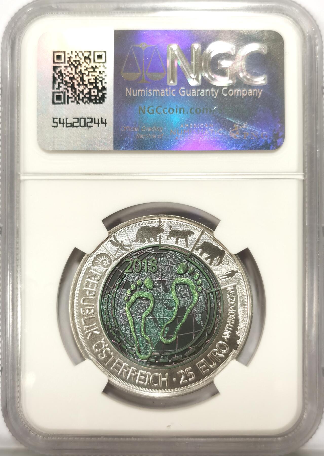 博洋堂世界钱币拍卖第108期（全场包邮） NGC MS70 奥地利2018年人类世(Anthropocene)25欧元银铌双色币，带盒证