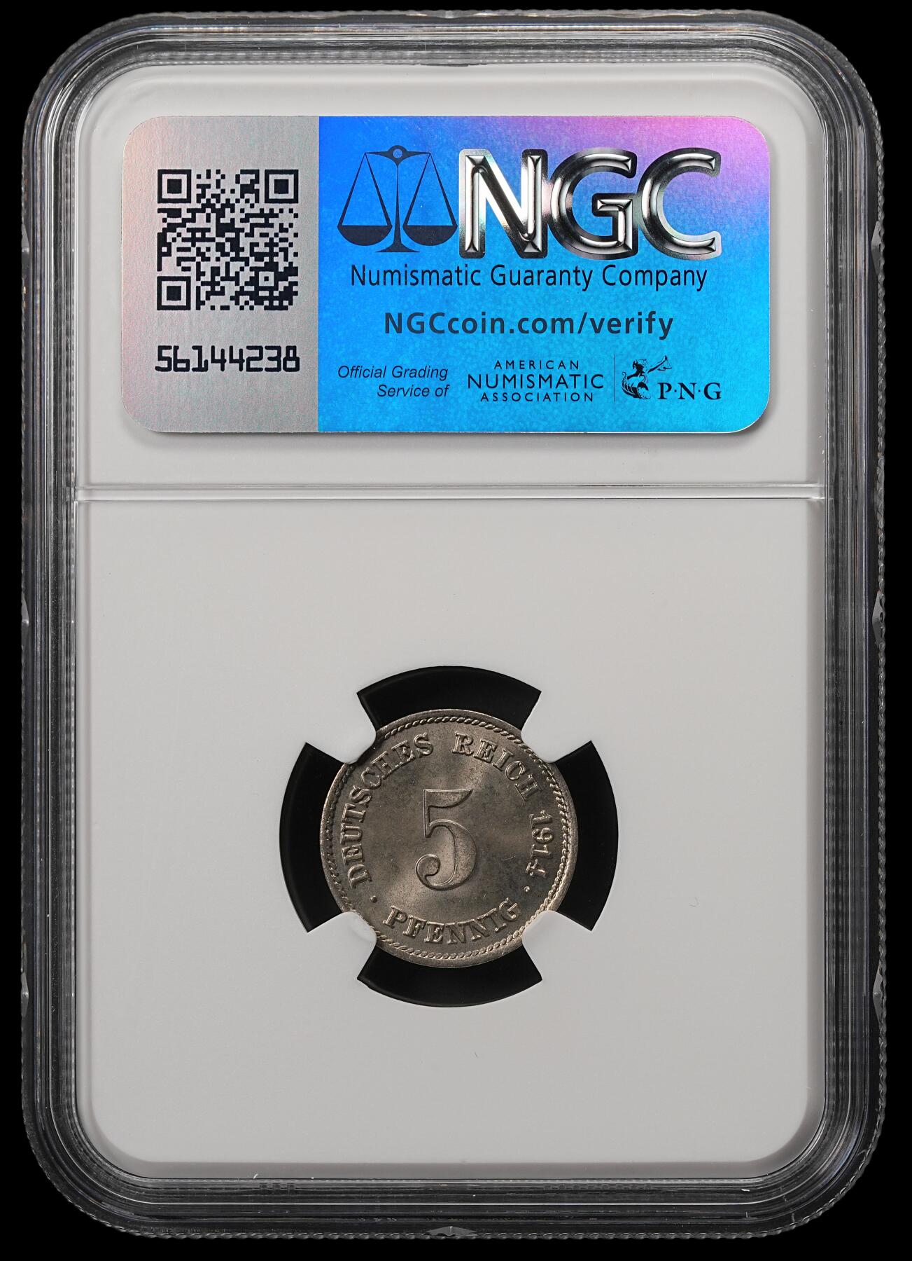 修遠堂世界钱币第五十五期 全场包邮 NGC MS64 1914年德意志第二帝国5芬尼 E厂铭