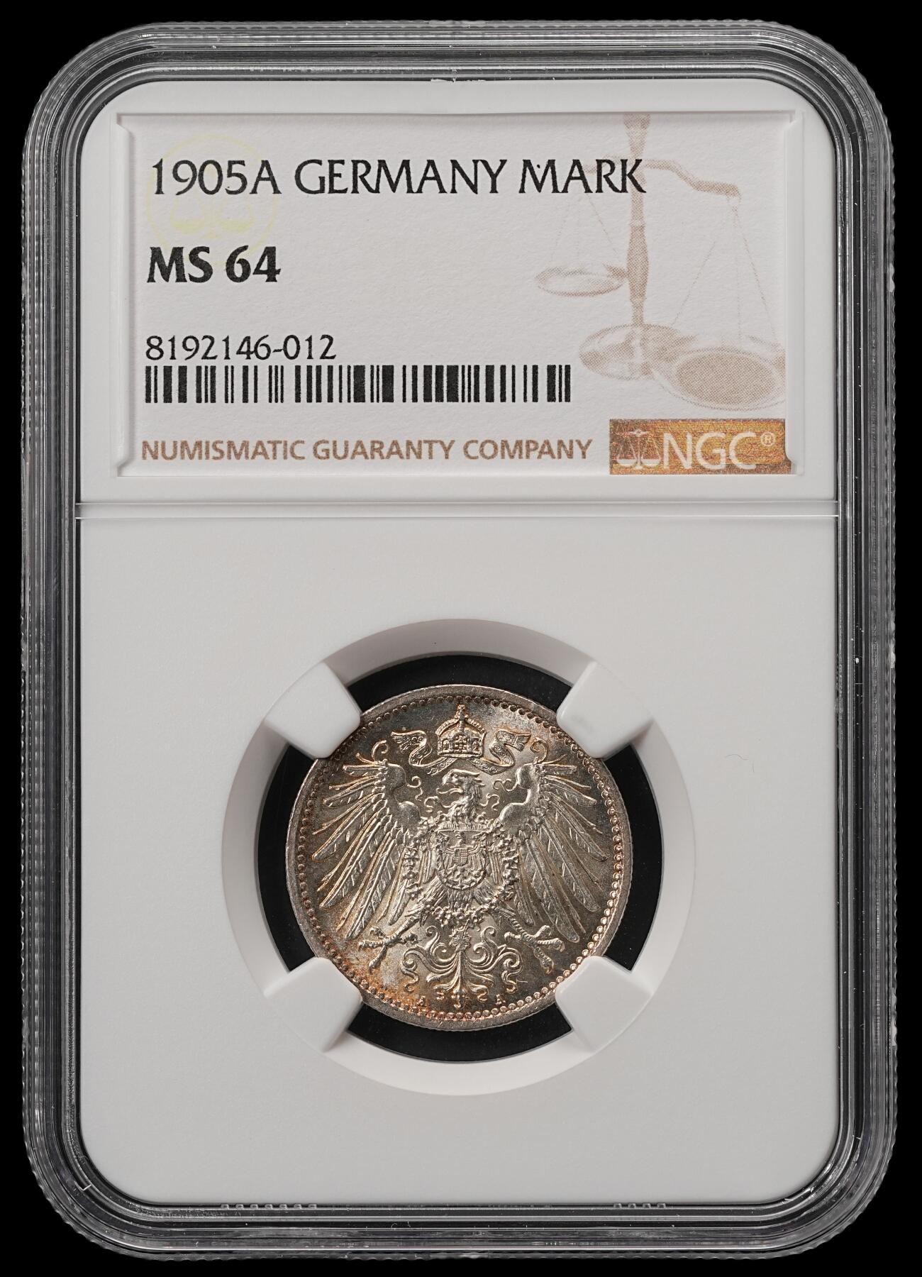 修遠堂世界钱币第五十五期 全场包邮 NGC MS64 1905年德意志第二帝国1马克银币 A厂铭