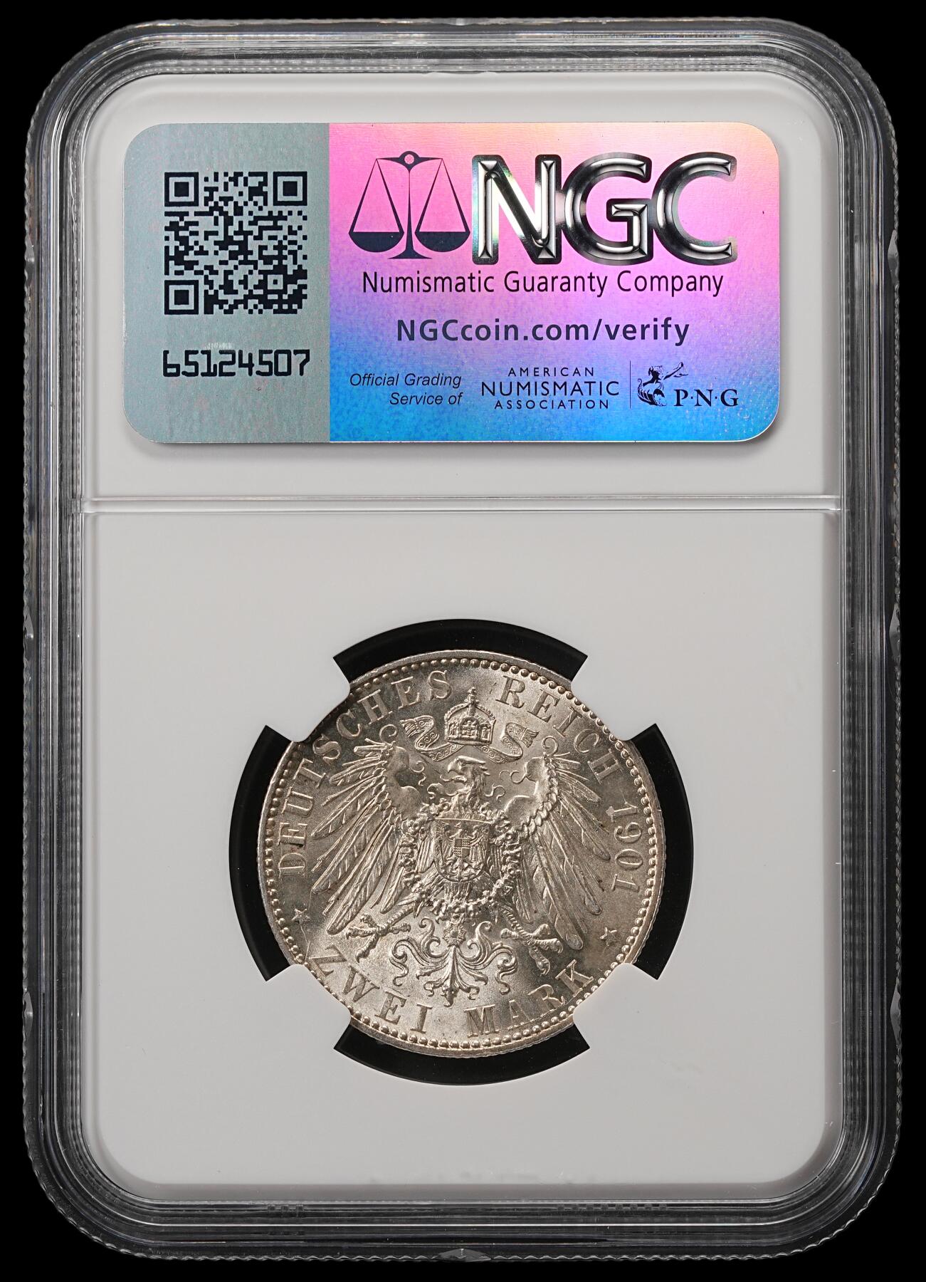 修遠堂世界钱币第五十五期 全场包邮 NGC MS64 1901年普鲁士建国200周年2马克银币