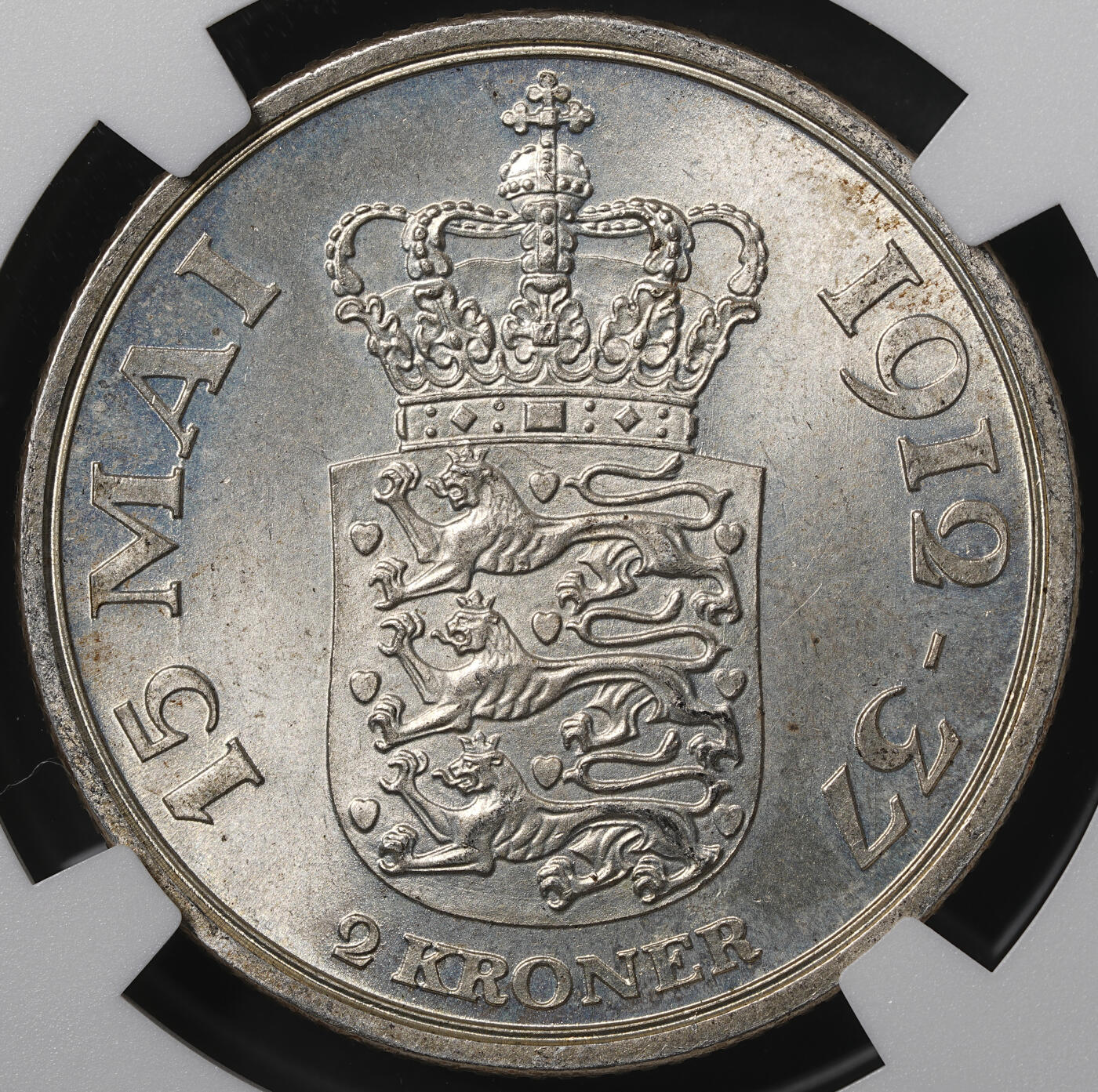修遠堂世界钱币第五十五期 全场包邮 NGC MS65 1937年丹麦国王登基25周年纪念2克朗银币
