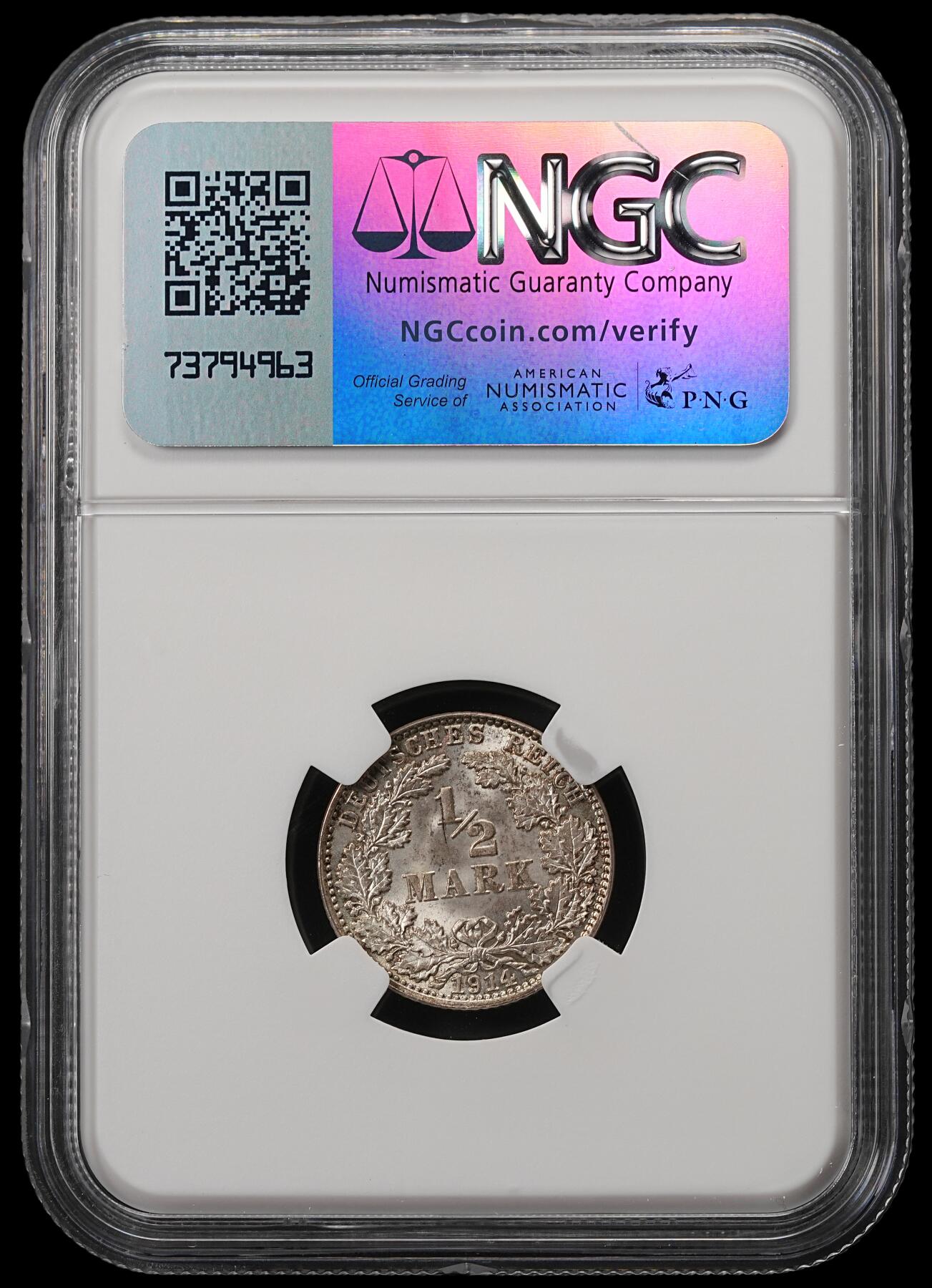 修遠堂世界钱币第五十五期 全场包邮 NGC MS66 1914年德意志第二帝国1/2马克银币 J厂铭 较少见的厂铭