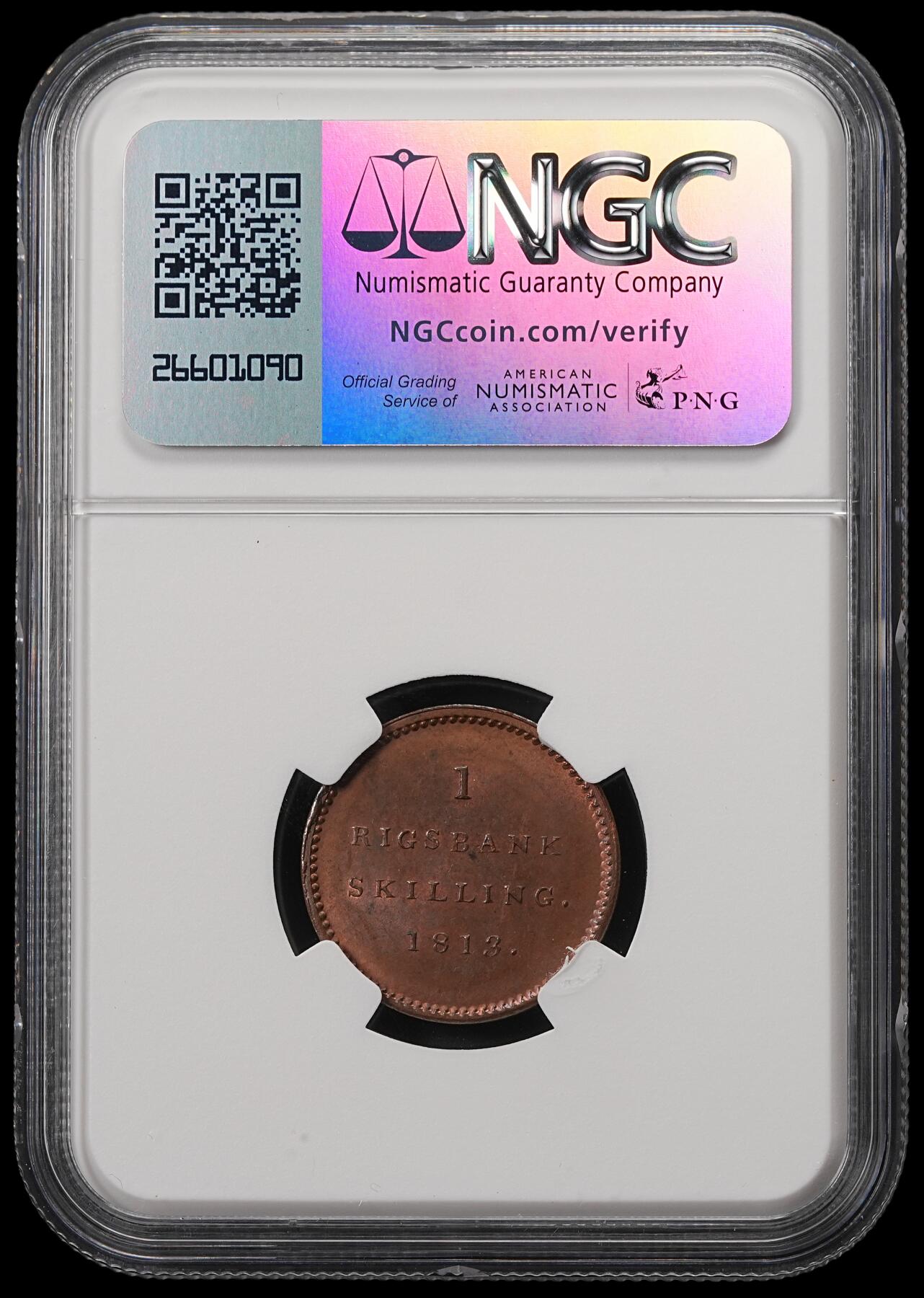修遠堂世界钱币第五十五期 全场包邮 NGC MS64RB 丹麦1813年1 RIGSBANKSKILLING铜币
