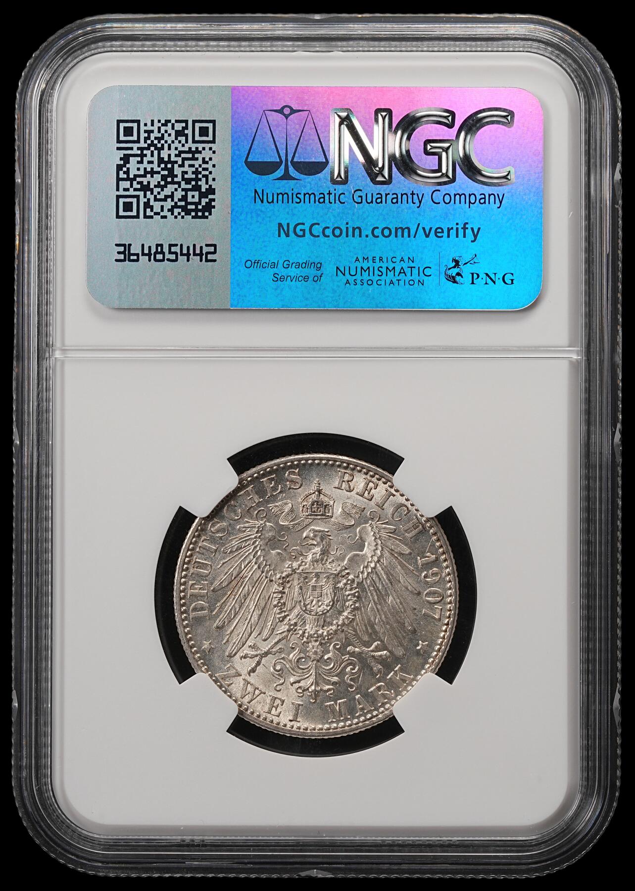 修遠堂世界钱币第五十五期 全场包邮 NGC MS63 1907年巴登国王逝世纪念2马克银币