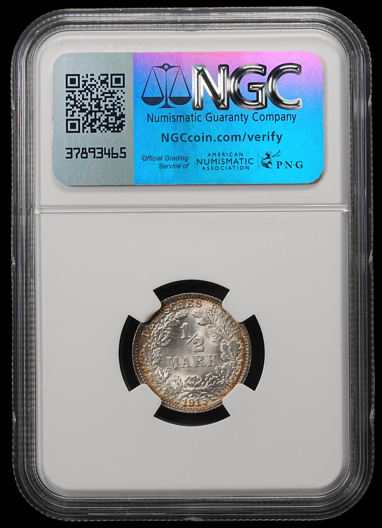 修遠堂世界钱币第五十五期 全场包邮 顶级品幻彩加环彩 NGC MS68 1915年德意志第二帝国1/2马克银币 F厂铭 68分老币天花板级别分数