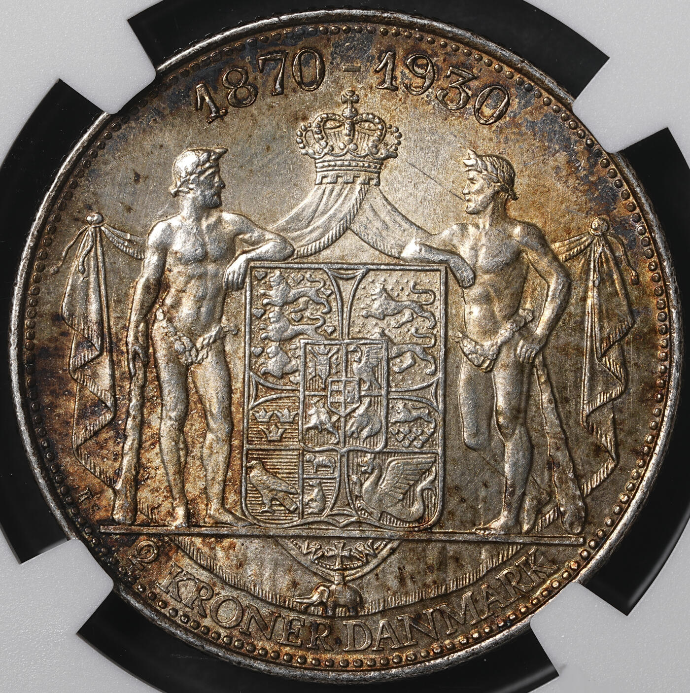 修遠堂世界钱币第五十五期 全场包邮 NGC MS63 1930年丹麦国王60大寿纪念2克朗银币