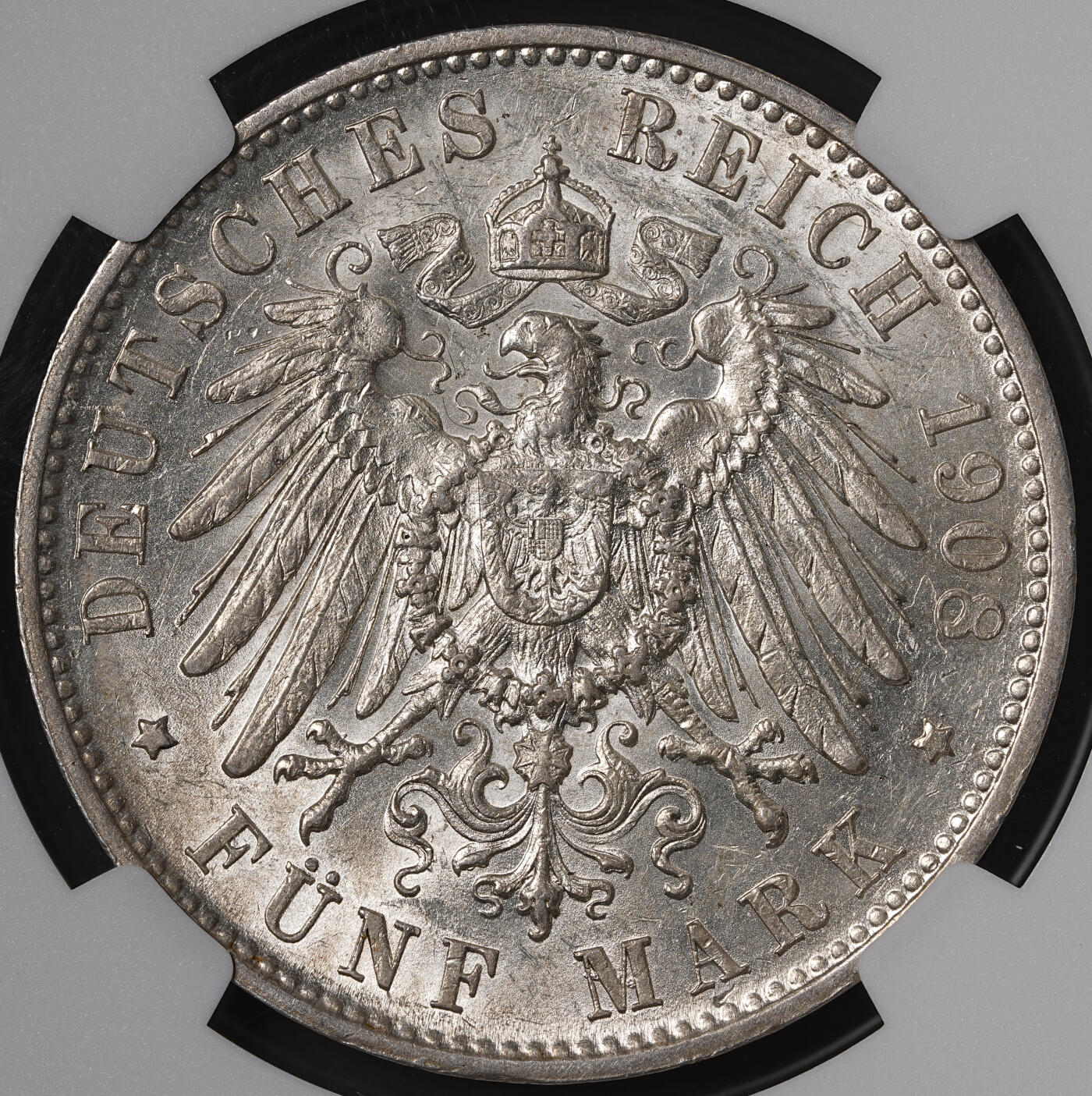 修遠堂世界钱币第五十五期 全场包邮 NGC AU58 1908年符腾堡5马克大银币